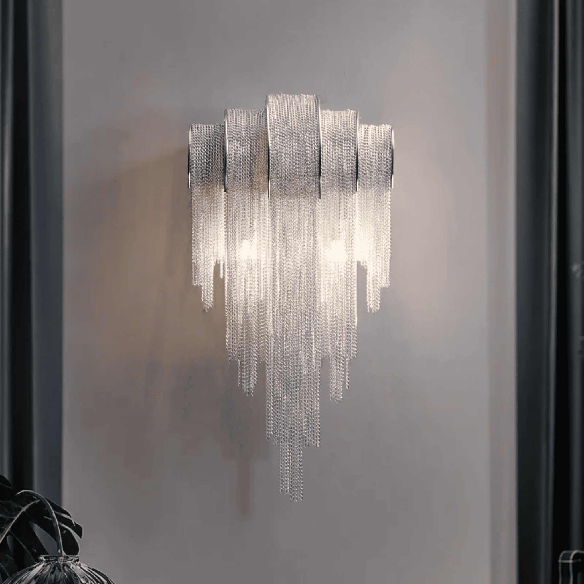 Lenka Luxury Chrome Chain Tassel Wall Sconce, Light Fixtures, for Modern Homes