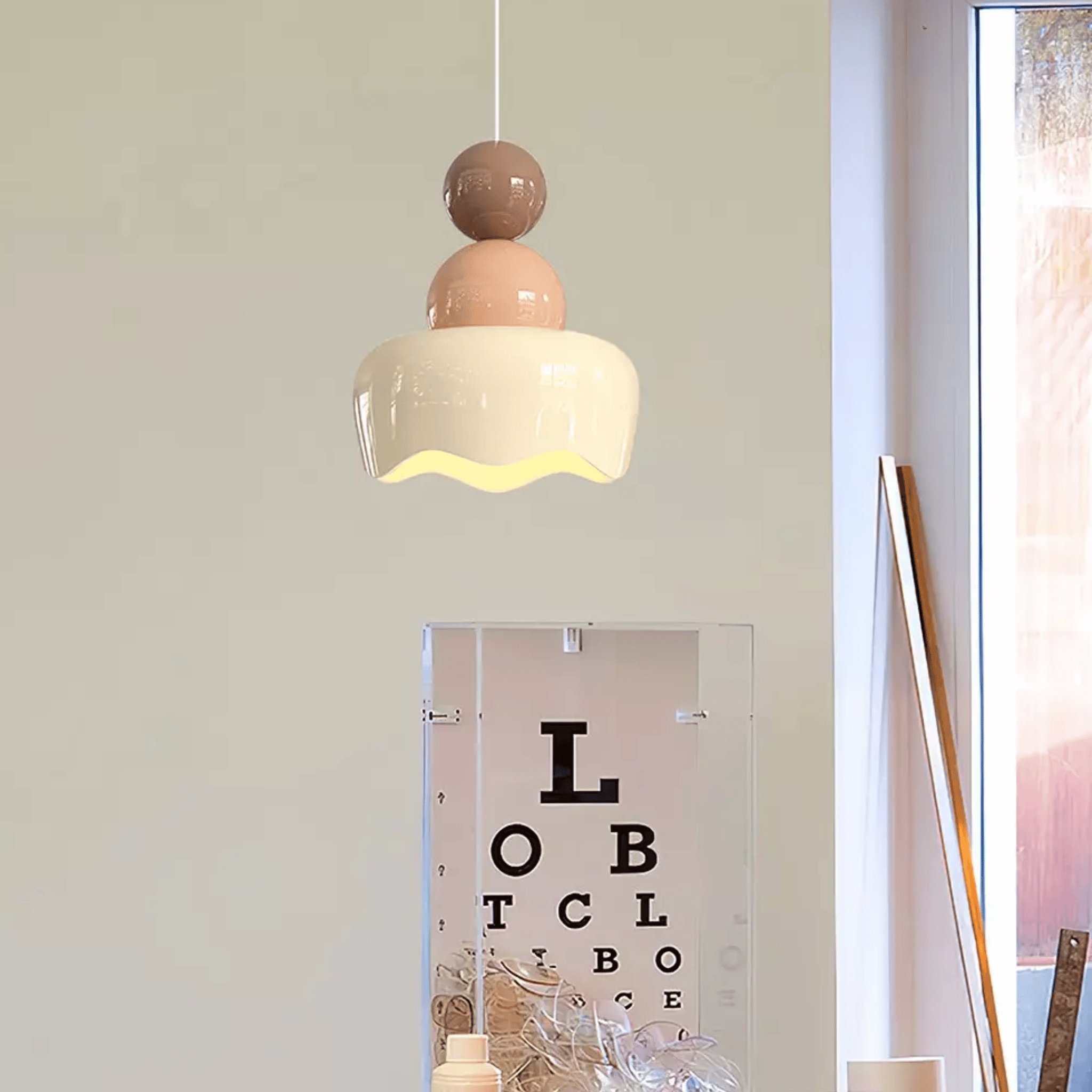 Cream Resin Glass Pendant Light for Bedroom Decor, Ceiling Fixtures, Ljuva