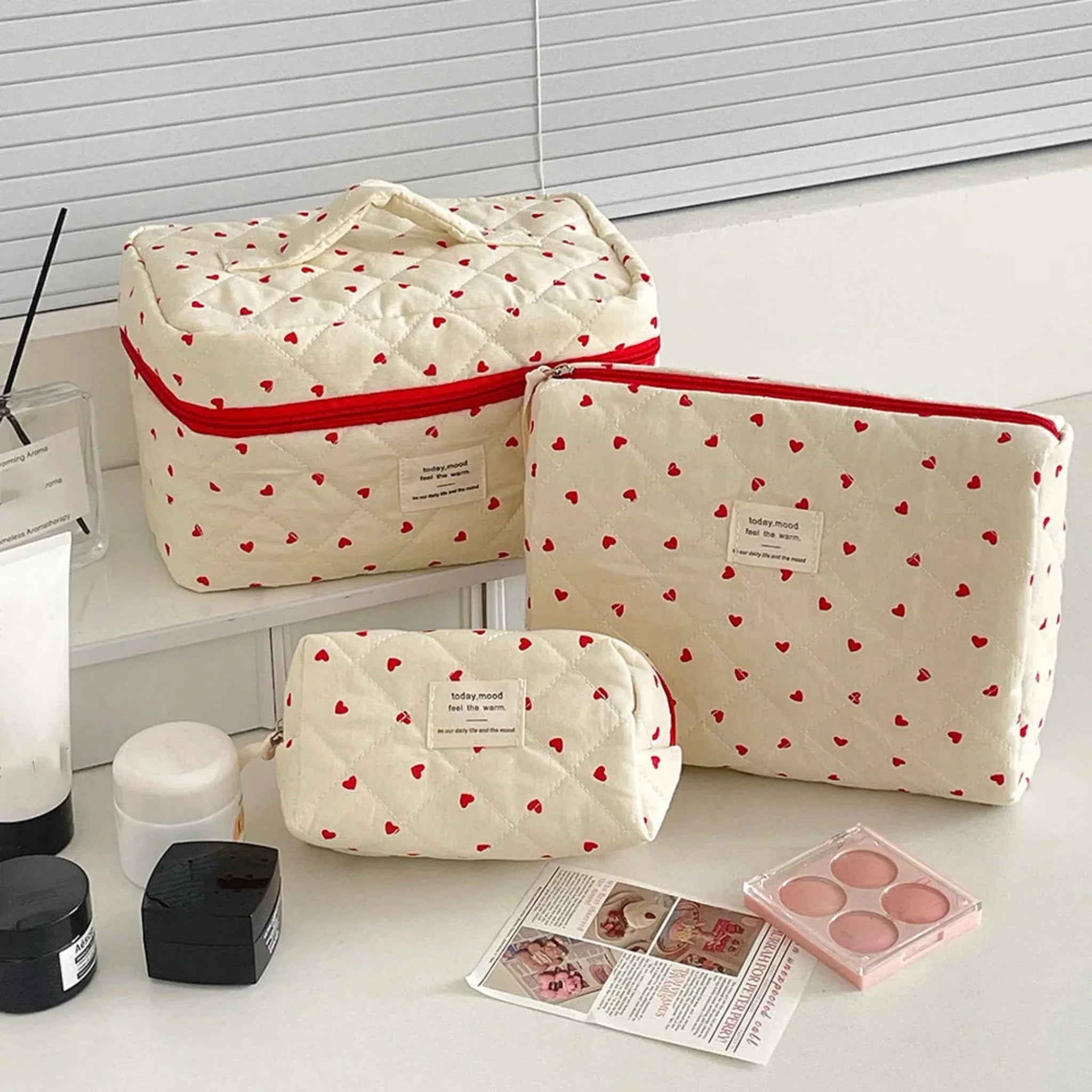 Lovda 3-Piece Quilted Cosmetic Bag Set Travel, Makeup Bags,