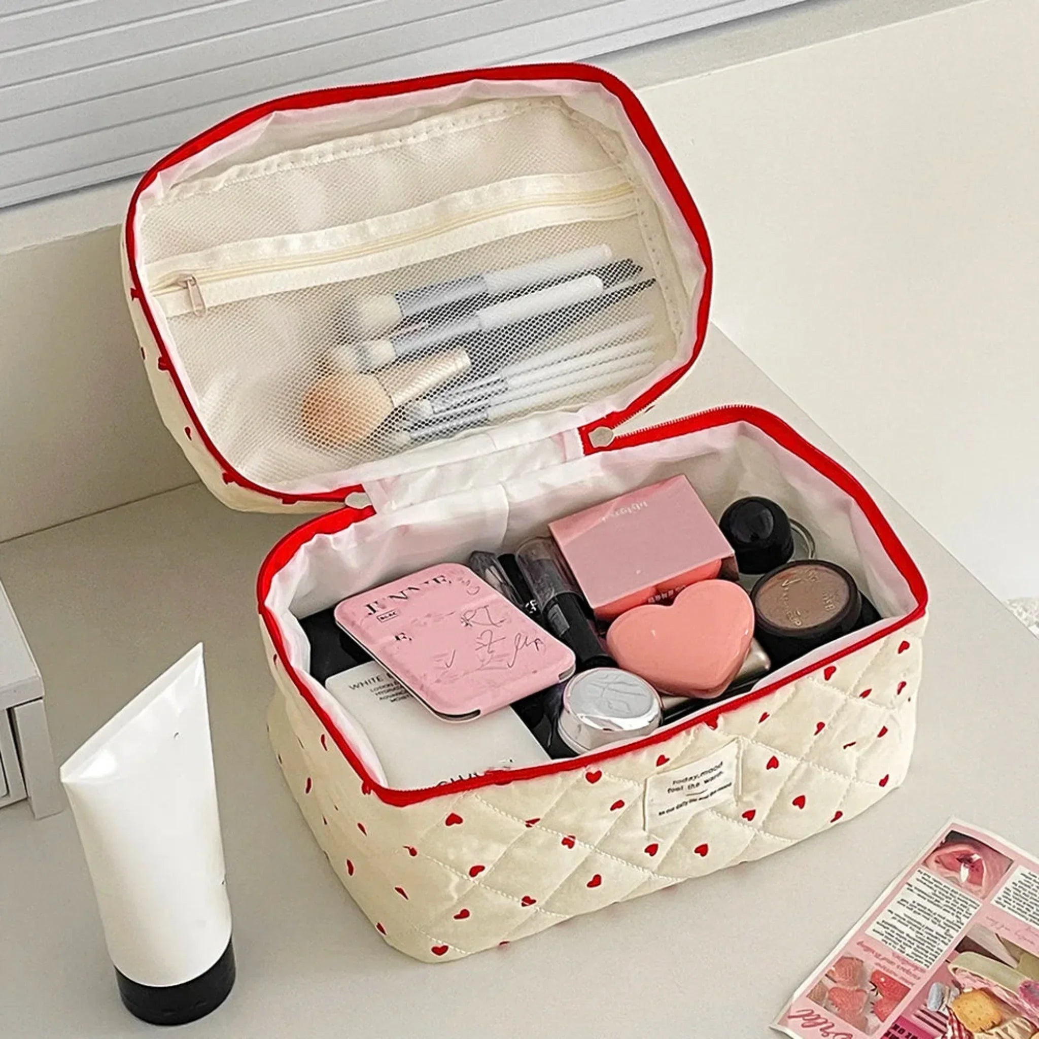 Lovda 3-Piece Quilted Cosmetic Bag Set Travel, Makeup Bags,