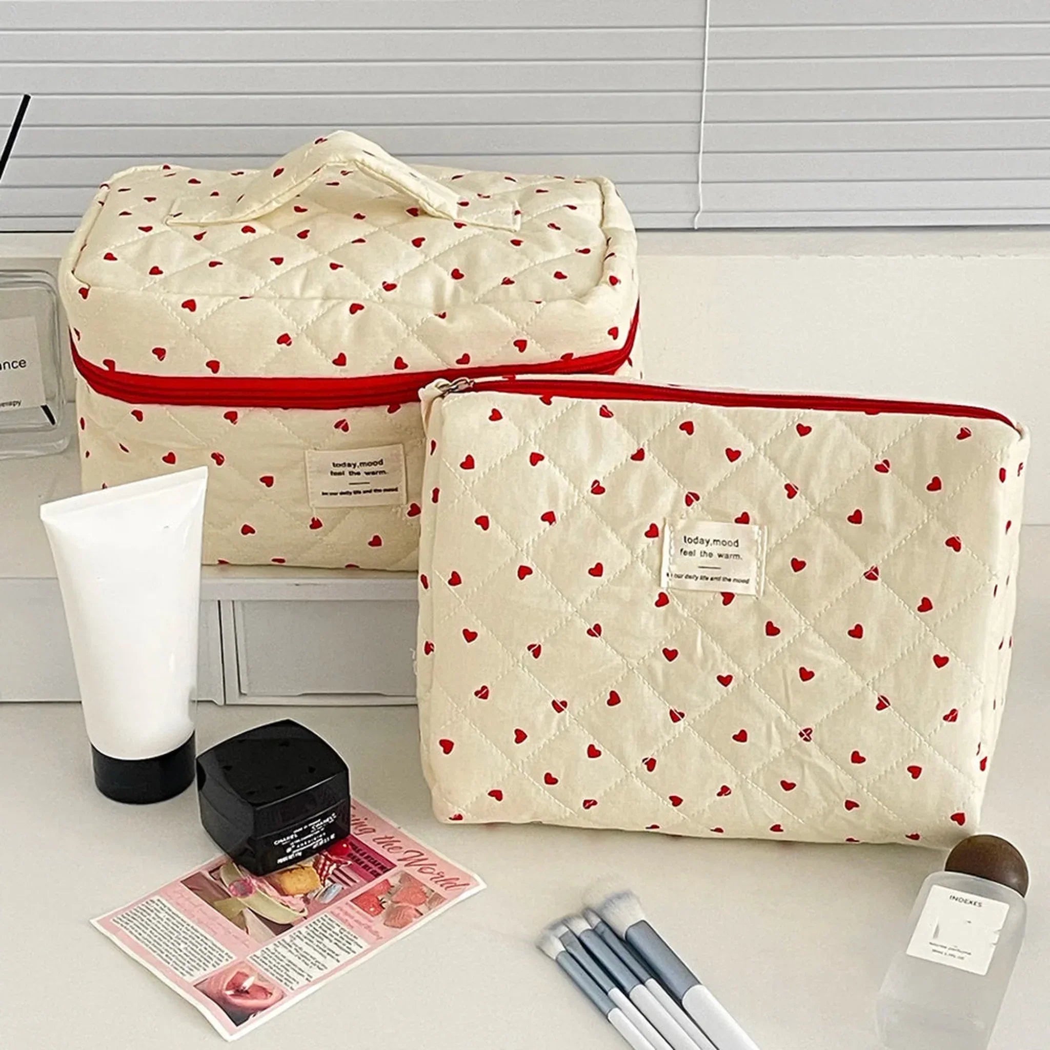 Lovda 3-Piece Quilted Cosmetic Bag Set Travel, Makeup Bags,