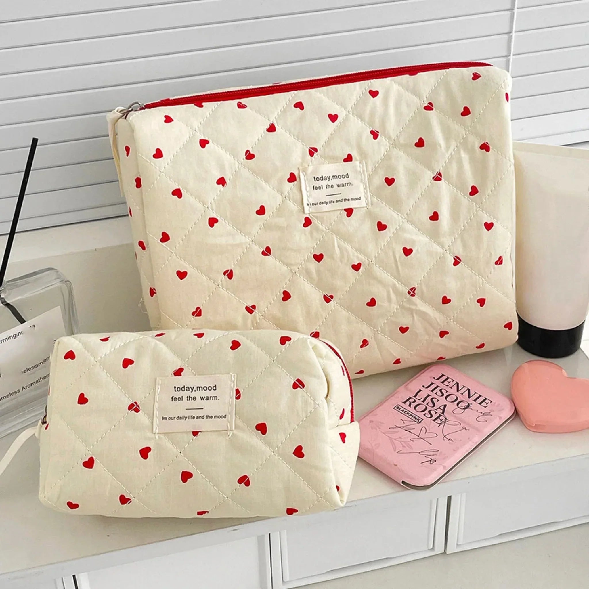 Lovda 3-Piece Quilted Cosmetic Bag Set Travel, Makeup Bags,