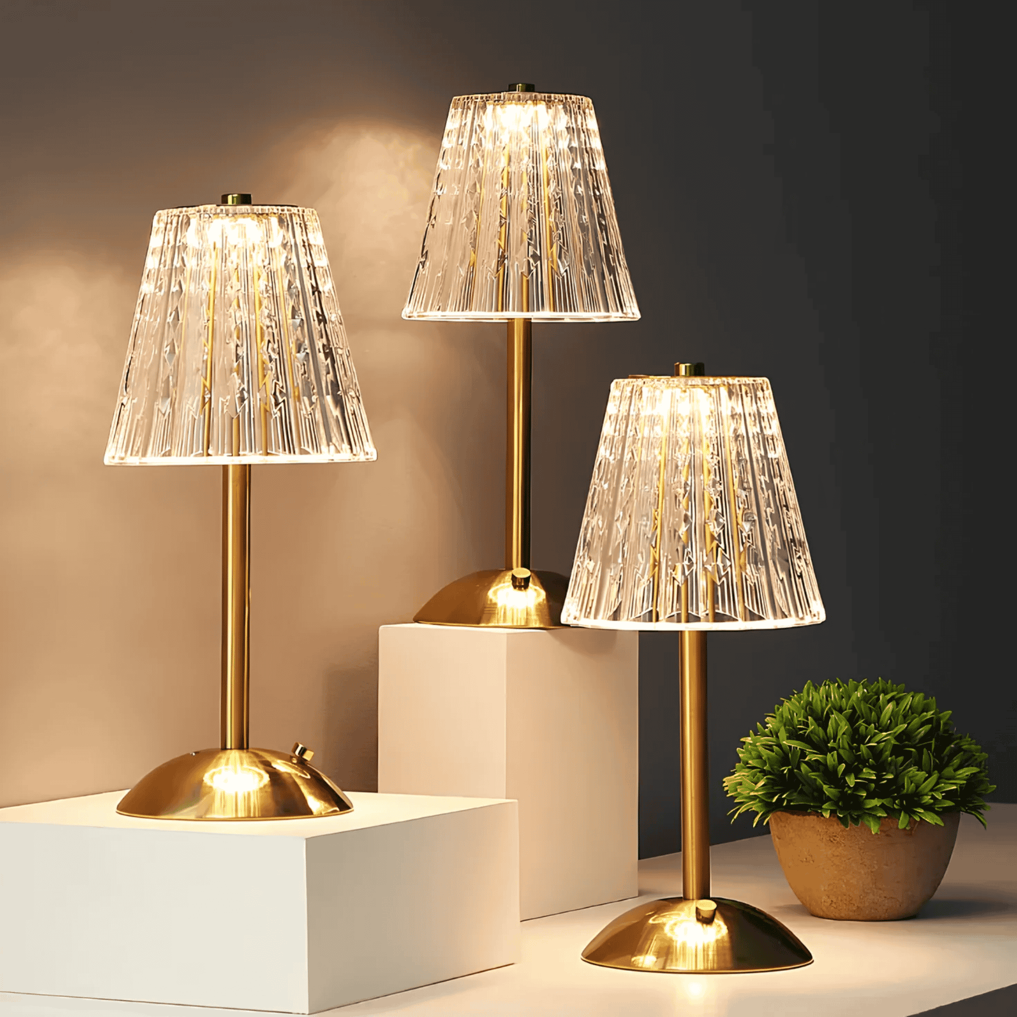 Rechargeable Crystal Table Lamp with Touch Control, Lamps, Lysglass Dimmable Cordless