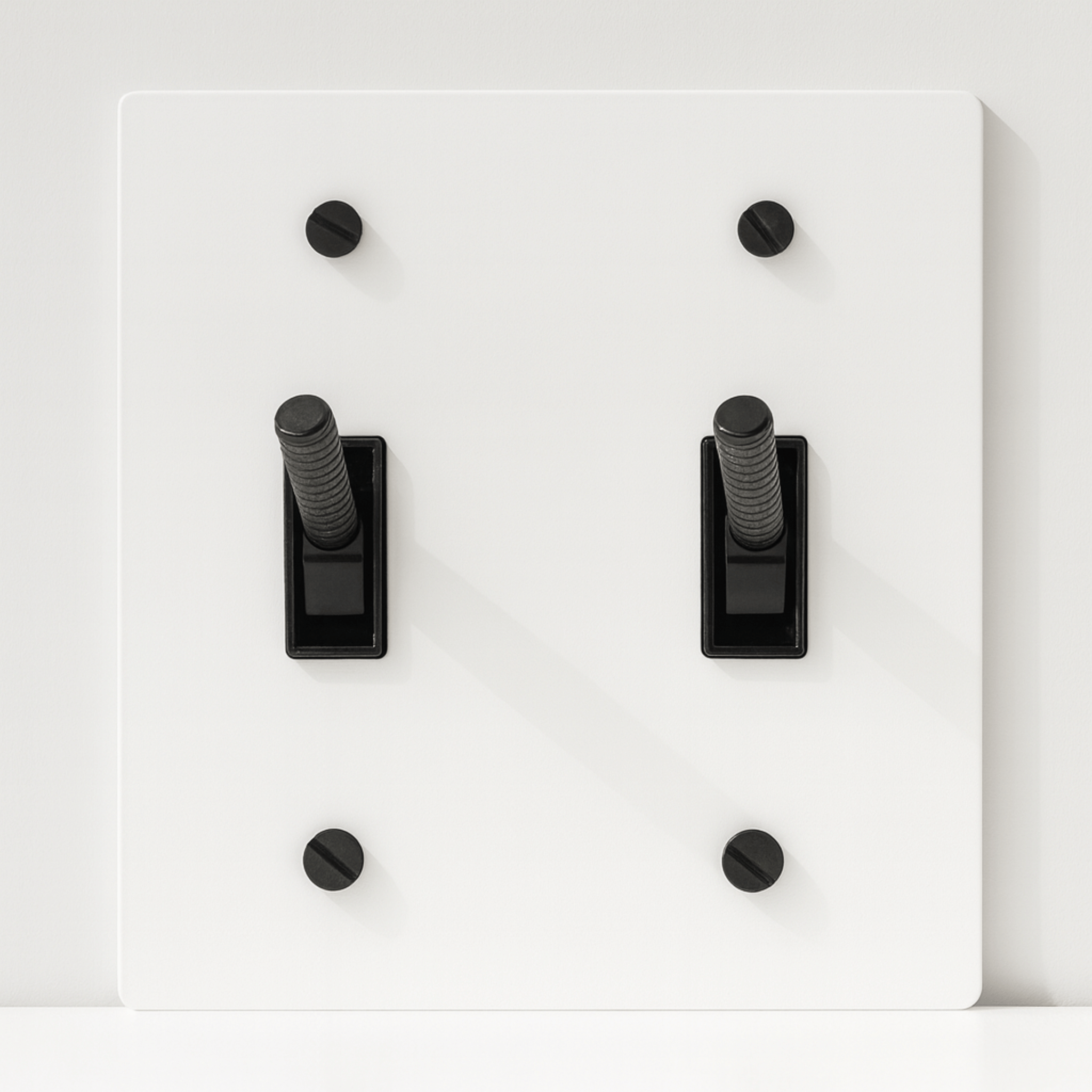 Designer White Brass Toggle Switch Panel by Skonne, 2TOGGLE, Single-Pole Switches, Lysvakt UL Certified
