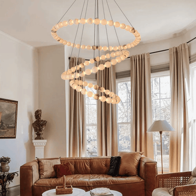 Spiral Marble Ball LED Chandelier for High Ceilings, Ceiling Light Fixtures, Marglød Sculptural