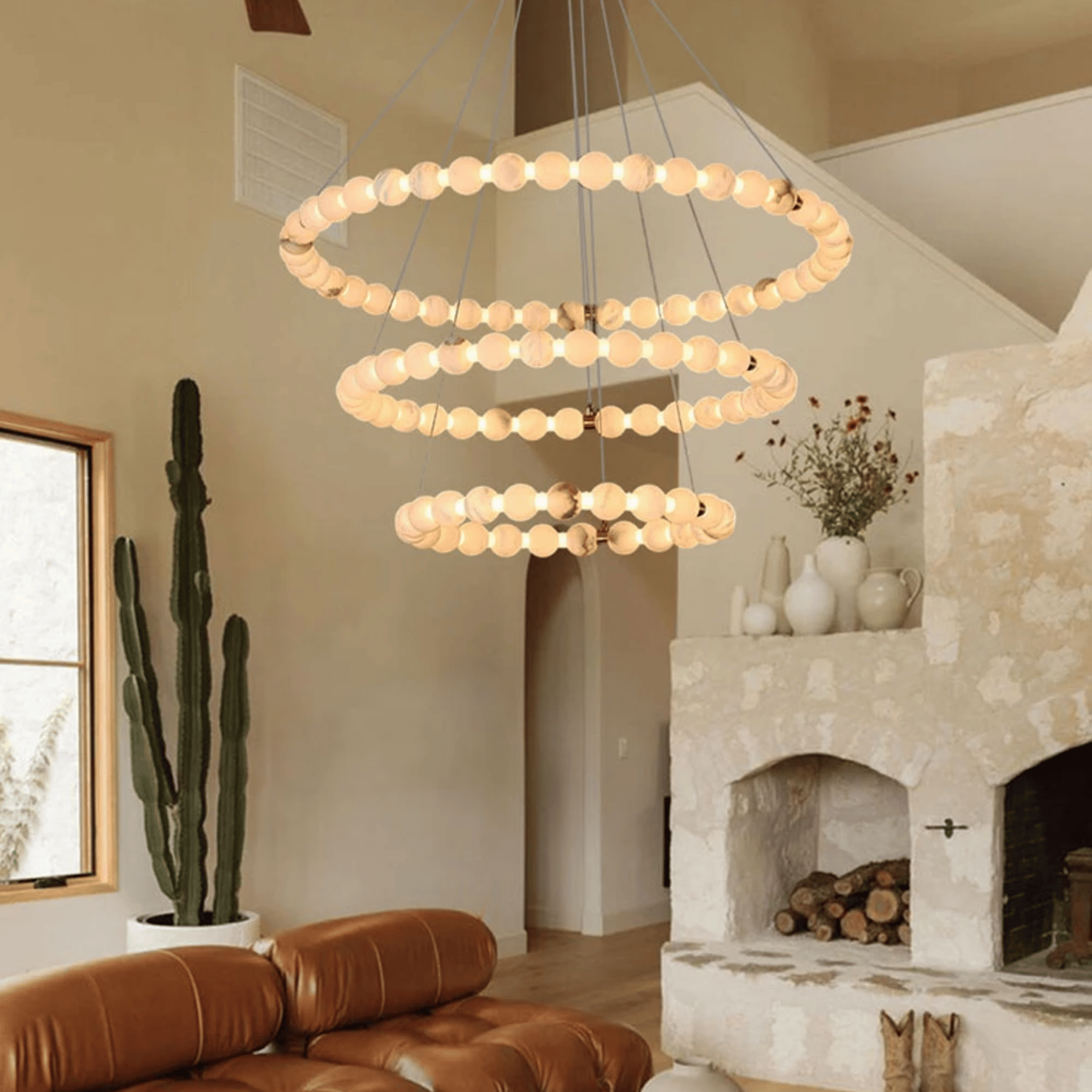 Spiral Marble Ball LED Chandelier for High Ceilings, Ceiling Light Fixtures, Marglød Sculptural