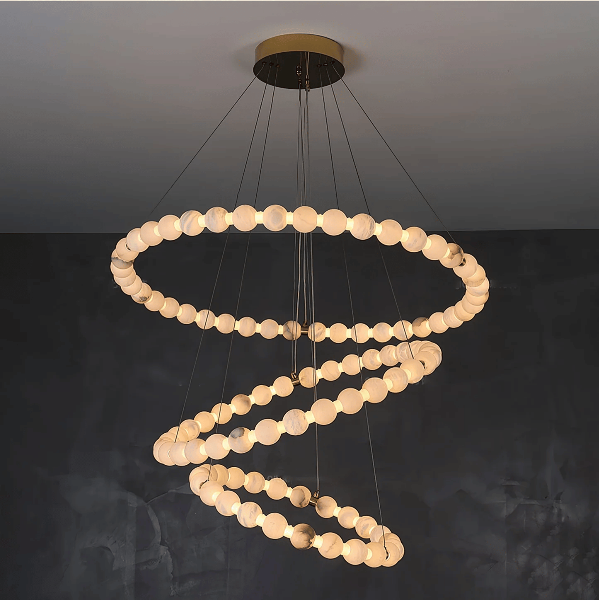 Spiral Marble Ball LED Chandelier for High Ceilings, Medium, Ceiling Light Fixtures, Marglød Sculptural