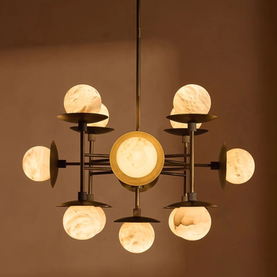 Marble Globe Chandelier 13 Lights with Brass Frame, Chandeliers, Marmora 13-Light Natural