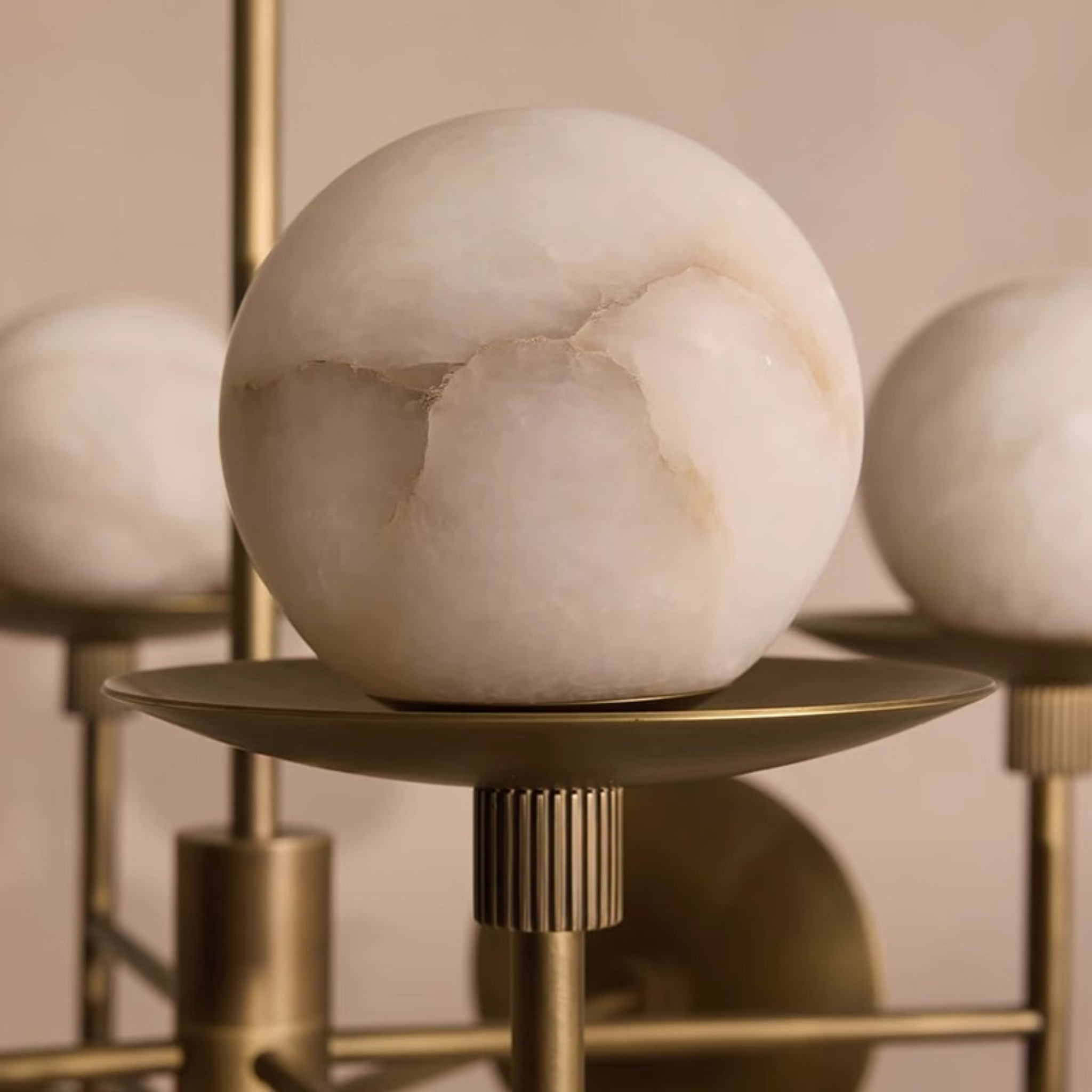 Marble Globe Chandelier 13 Lights with Brass Frame, Chandeliers, Marmora 13-Light Natural