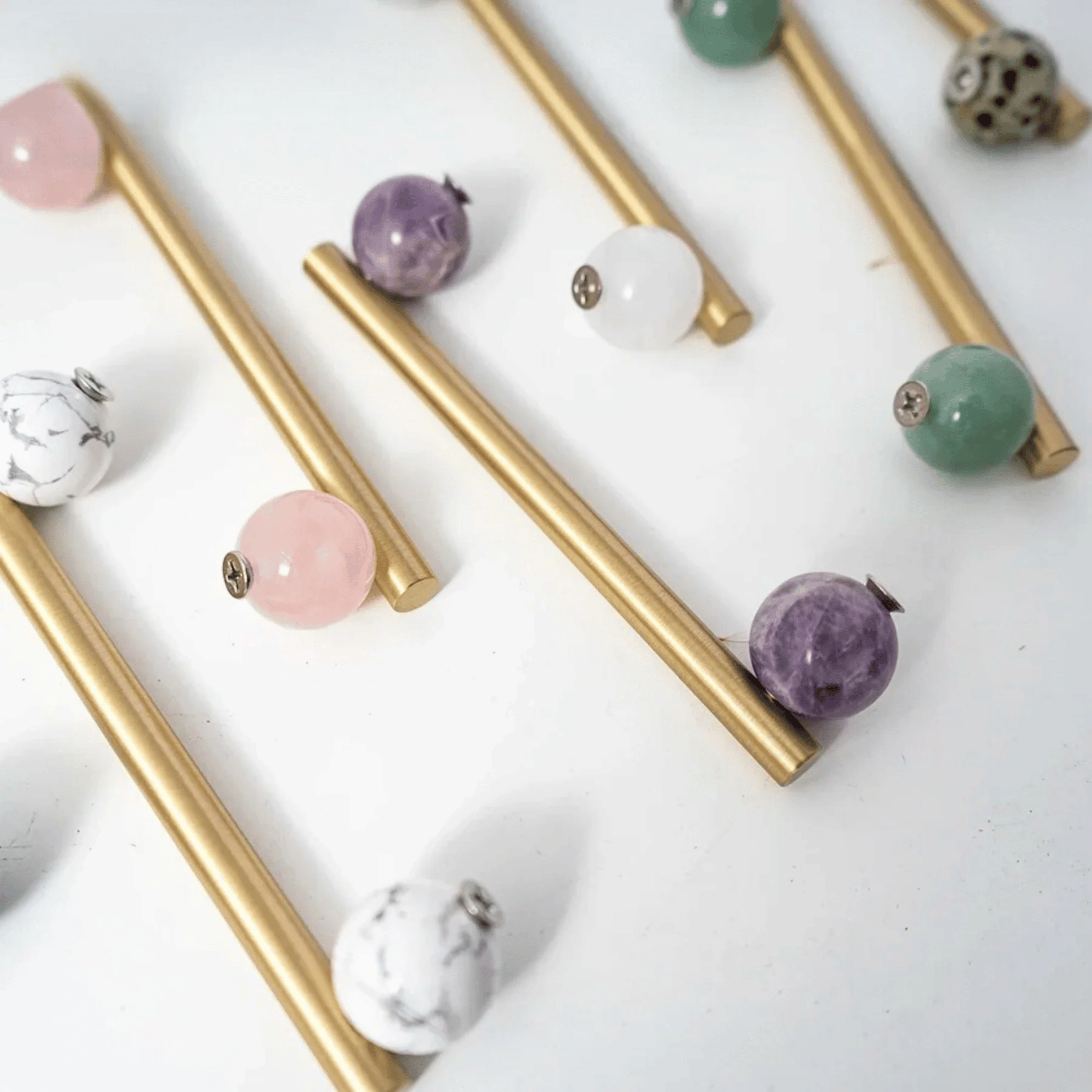 Nordic Marble Brass Drawer Pull Handle for Cabinets, Cabinet Knobs & Handles, Marva Satin