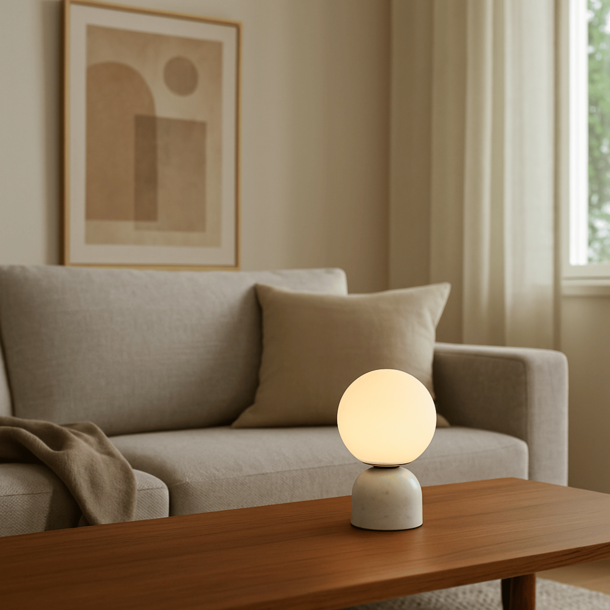 Marvei Marble Globe Table Lamp Warm Ambient Light, White, Lamps, Nordic Minimalist
