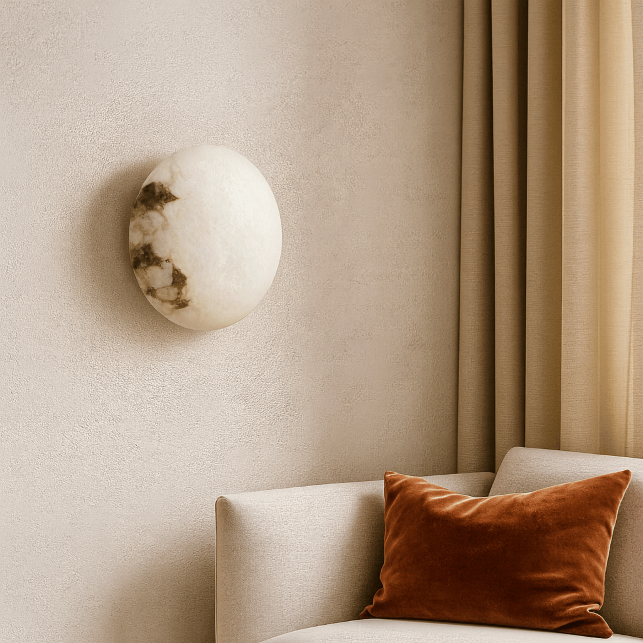 Marble Wall Sconce Natural Stone Warm Glow by Skonne, Light Fixtures, Marveld Copper Base