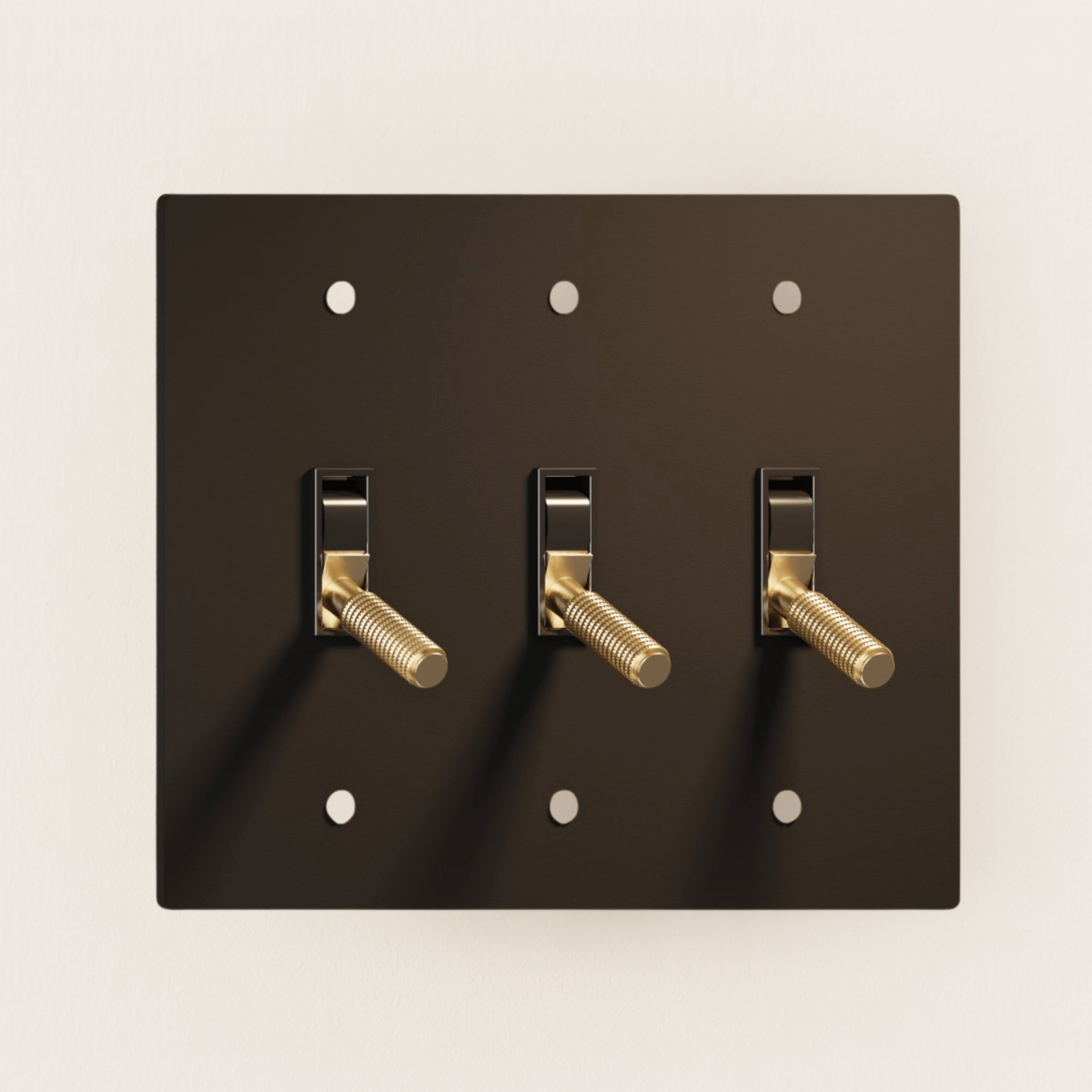 Black Brass Toggle Switch Panel Modern Home Design, 3TOGGLE, Single-Pole Switches, Mörkur Matte Panels