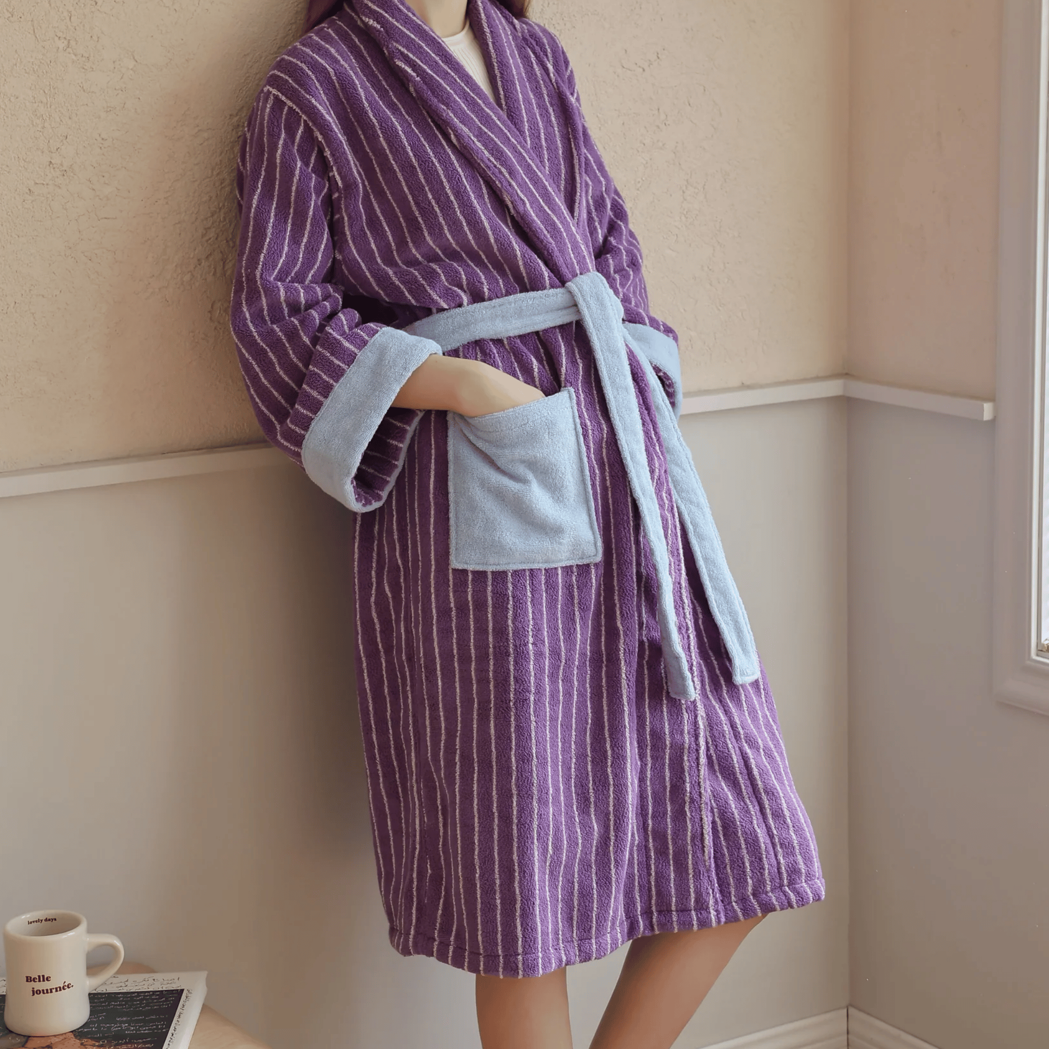 Myrka Organic Cotton Striped Spa Bathrobe | Skonne, Robes, Jacquard Stripe