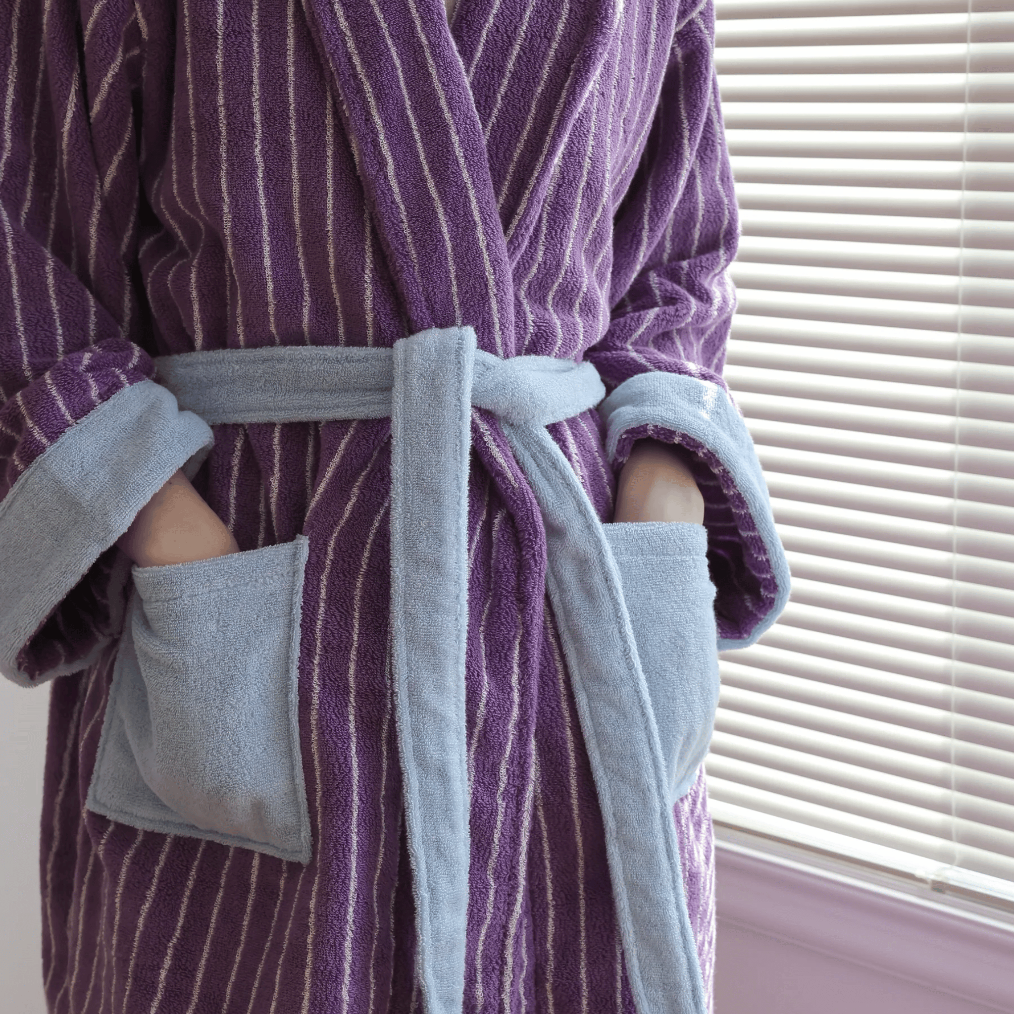 Myrka Organic Cotton Striped Spa Bathrobe | Skonne, Purple & Blue, Robes, Jacquard Stripe