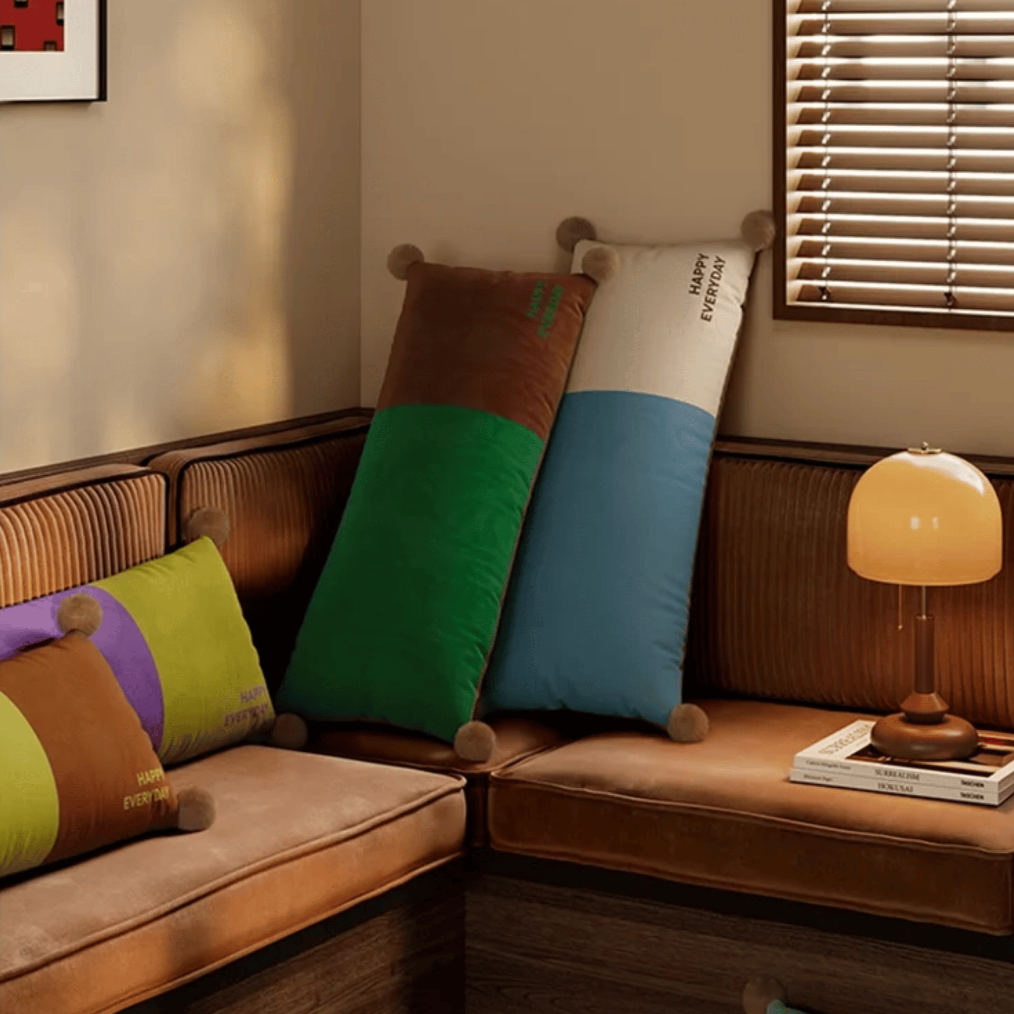 Mysra Soft Velvet Pom Bolster Pillow Nordic Style, Purple, Throw Pillows, Scandinavian