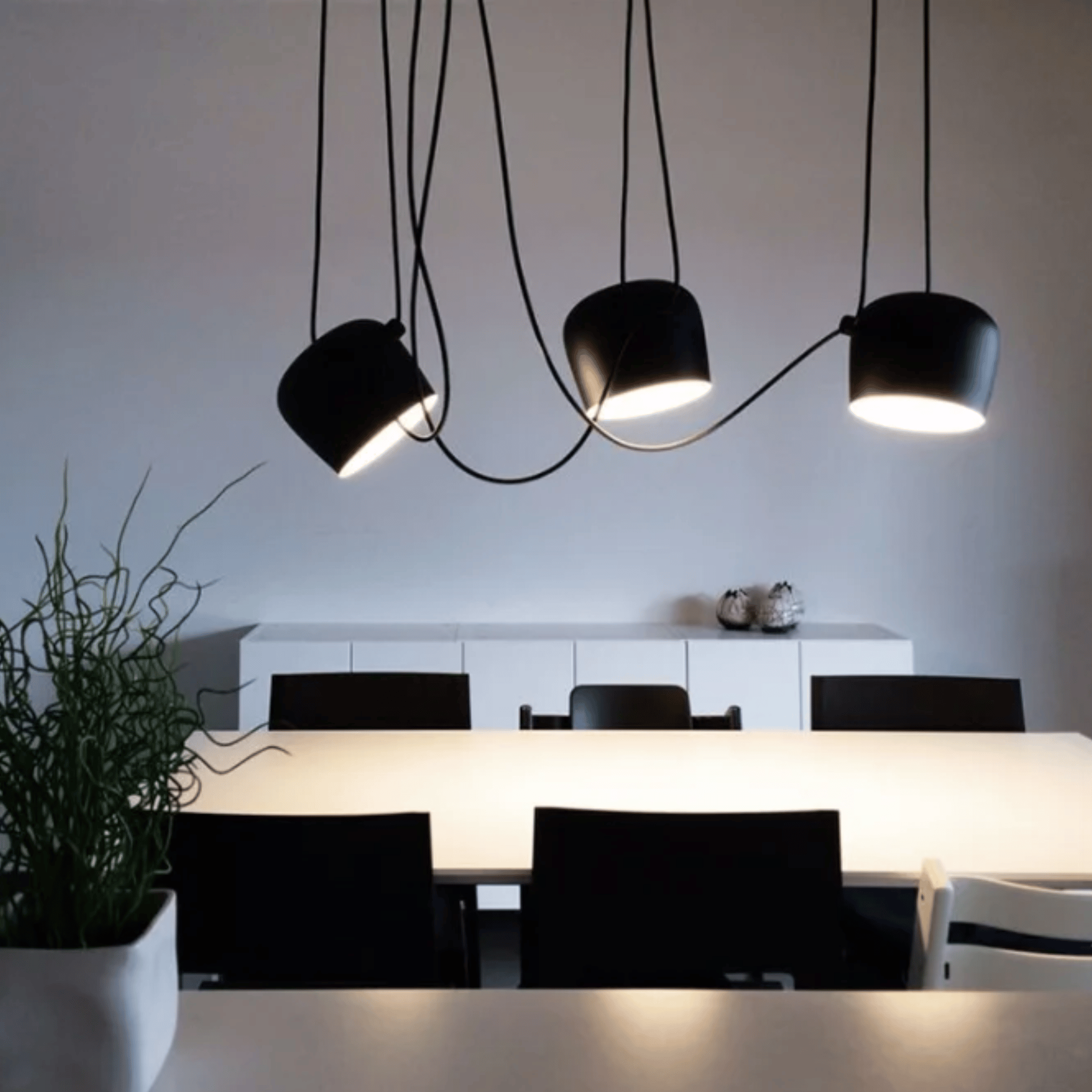 Nattvik Black Aluminum Drum Pendant Light for Dining, 3 head, Ceiling Fixtures, Multi-Head