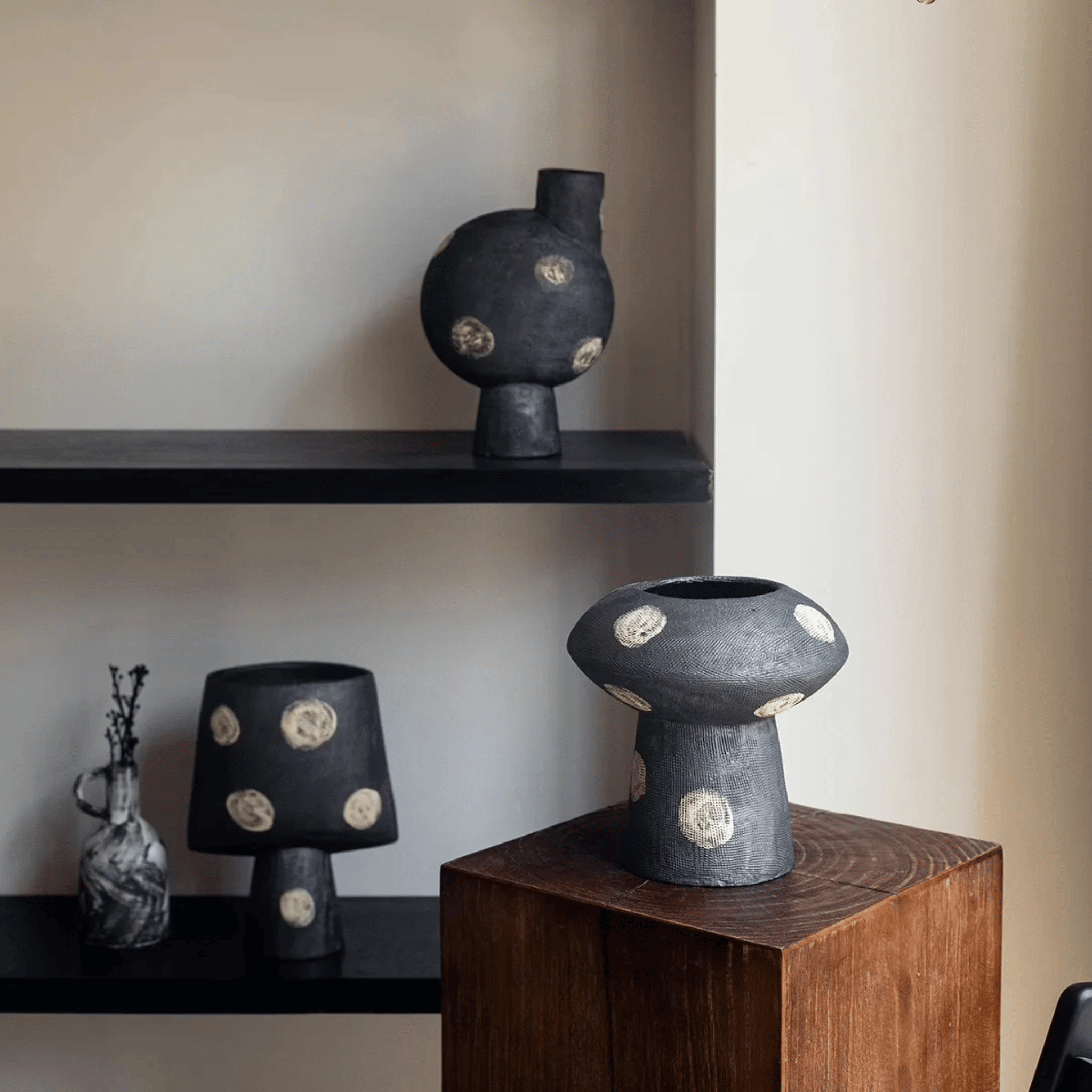 Prikka Geometric Ceramic Vase for Nordic Interiors, Vases, Handcrafted with Gold Detail