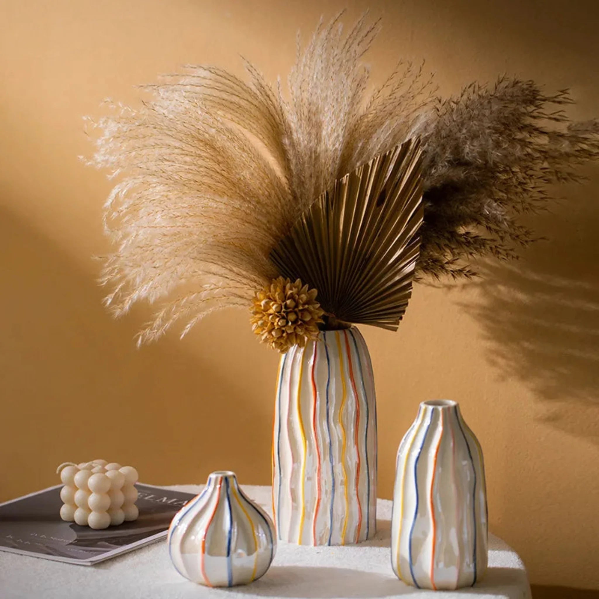 Randal Colorful Ceramic Vase — Nordic Stripe Design, Vases, Multicolor Striped Decor