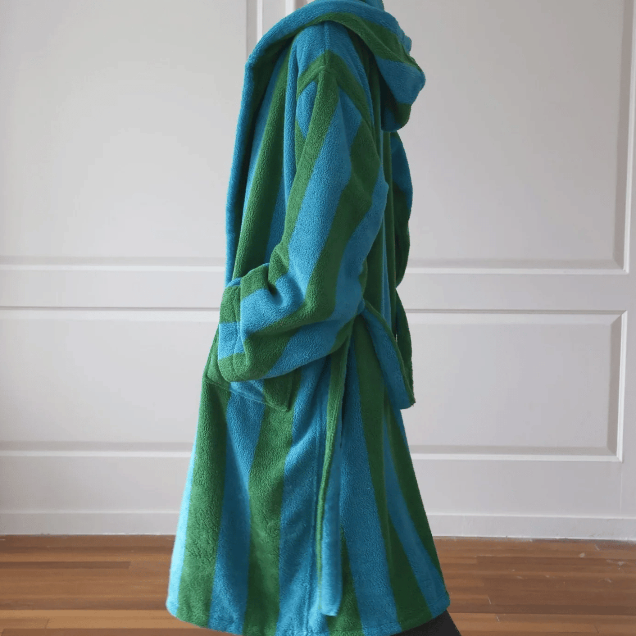 Randvik Stripe Organic Cotton Bathrobe Spa Feel, Blue & Green, Robes, 100% Jacquard