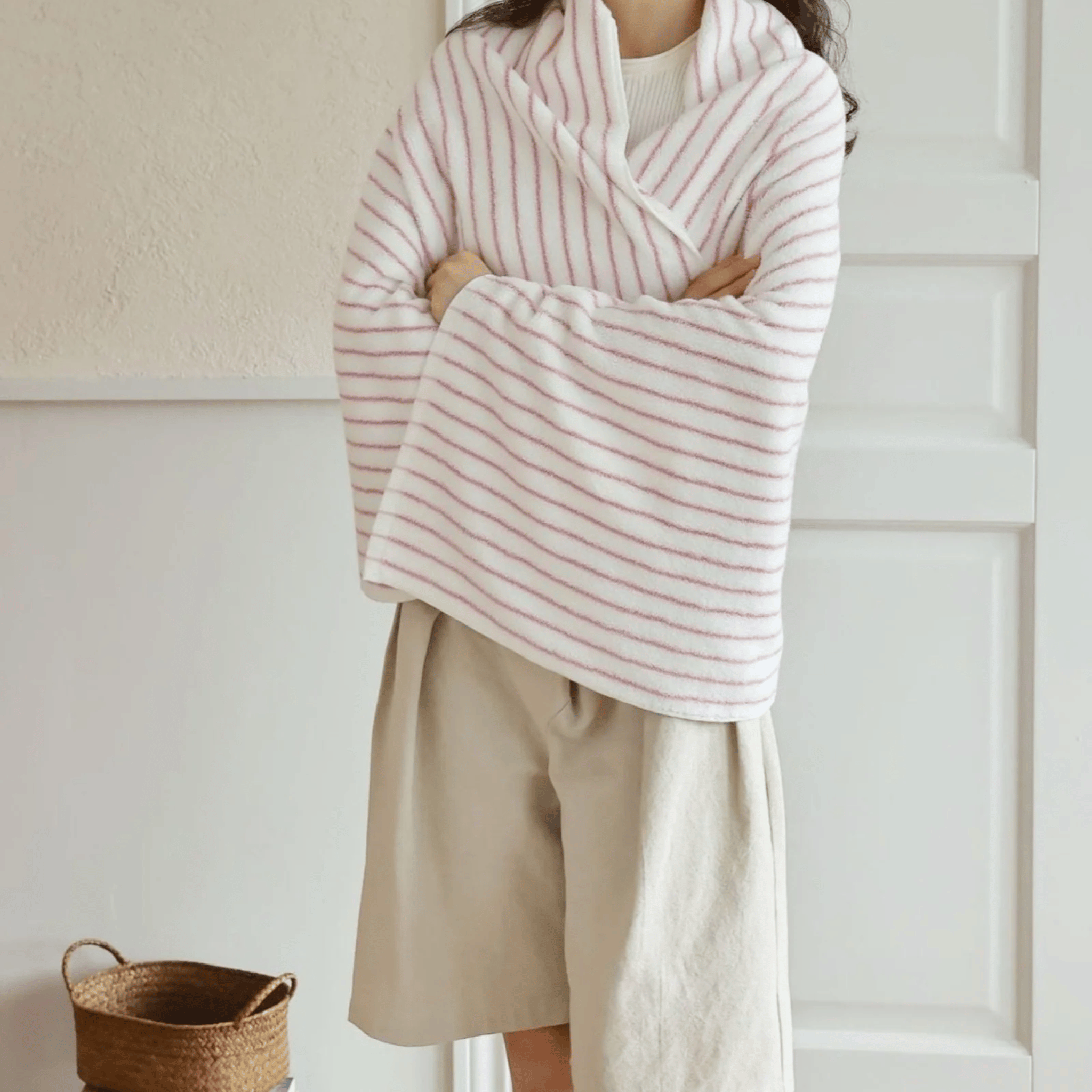 Randvik Retro Stripe Cotton Towel – Soft & Absorbent, Bath Towels, Pink Combed