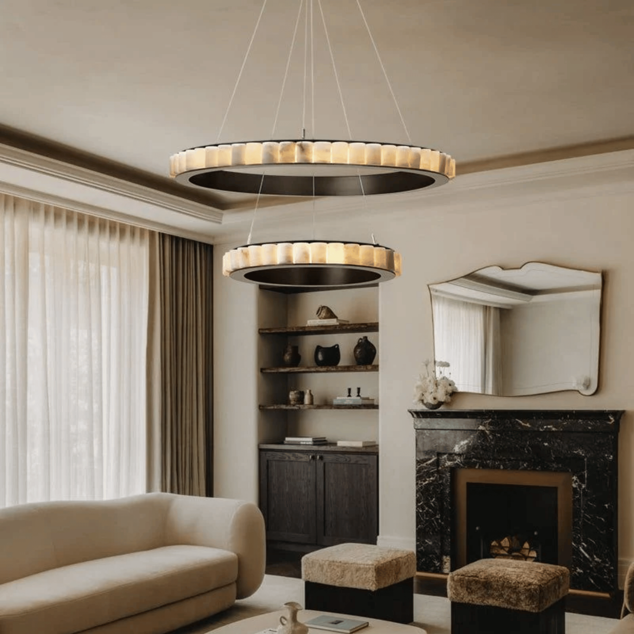 Ringve Marble Dual Ring Pendant Light for Dining Room, Ceiling Fixtures, White LED