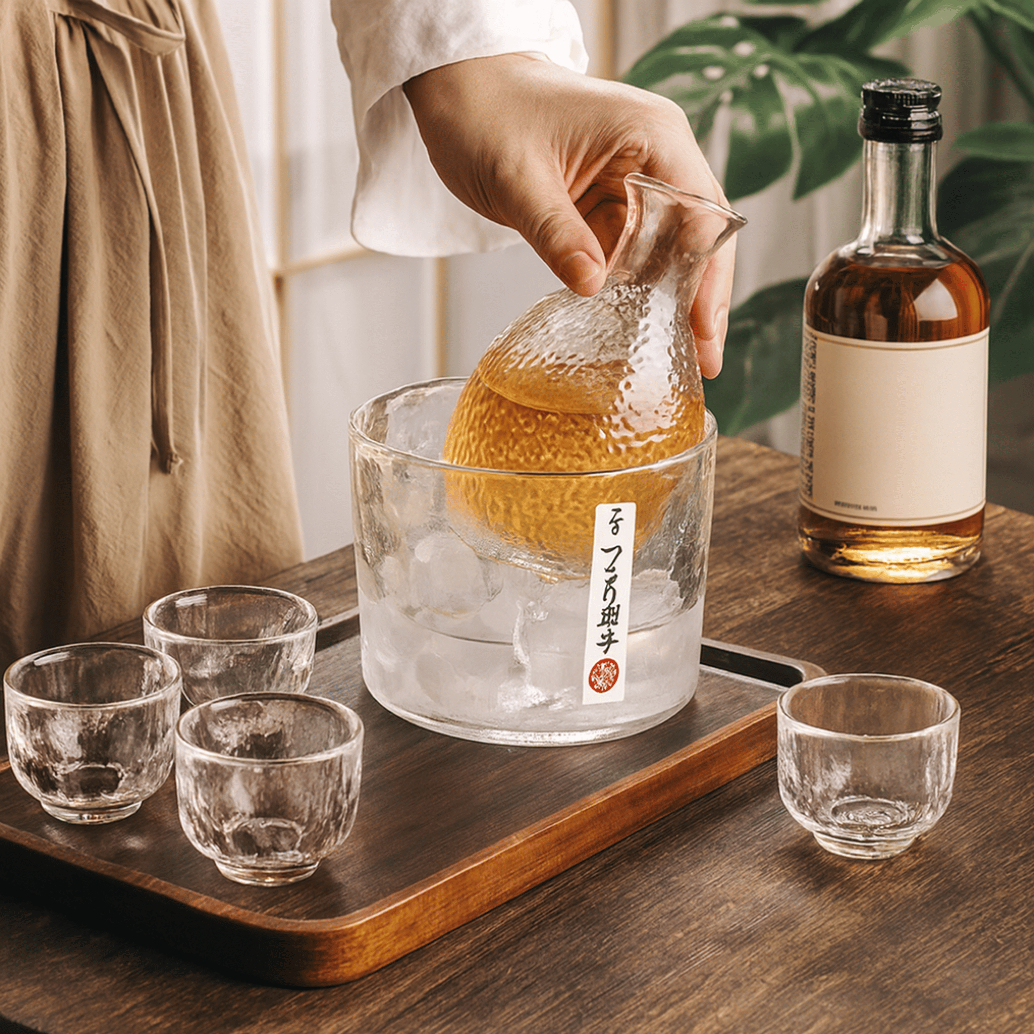 Rinne 6-Piece Glass Sake Set for Japanese Spirits, Drinkware Sets, Serving