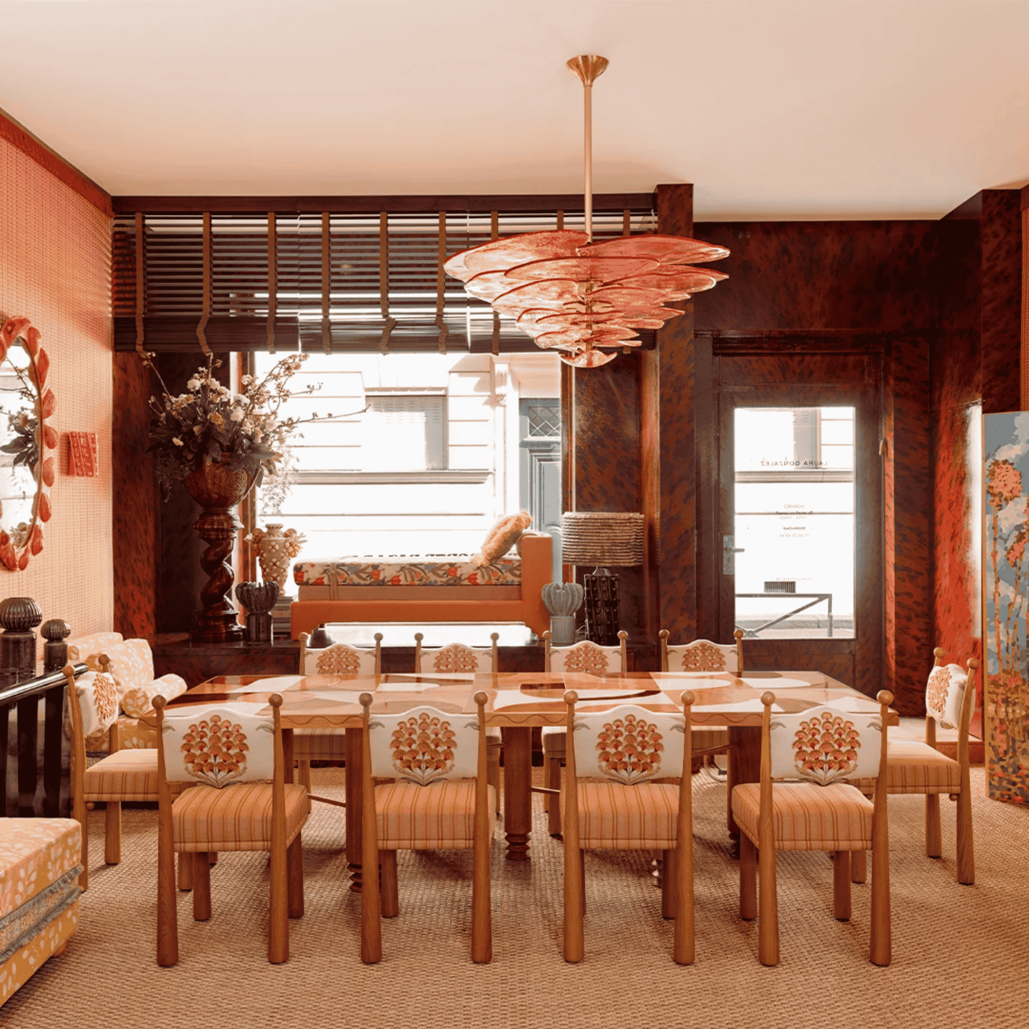 Handcrafted Pink Stained Glass Ceiling Chandelier, Light Fixtures, Roslyn