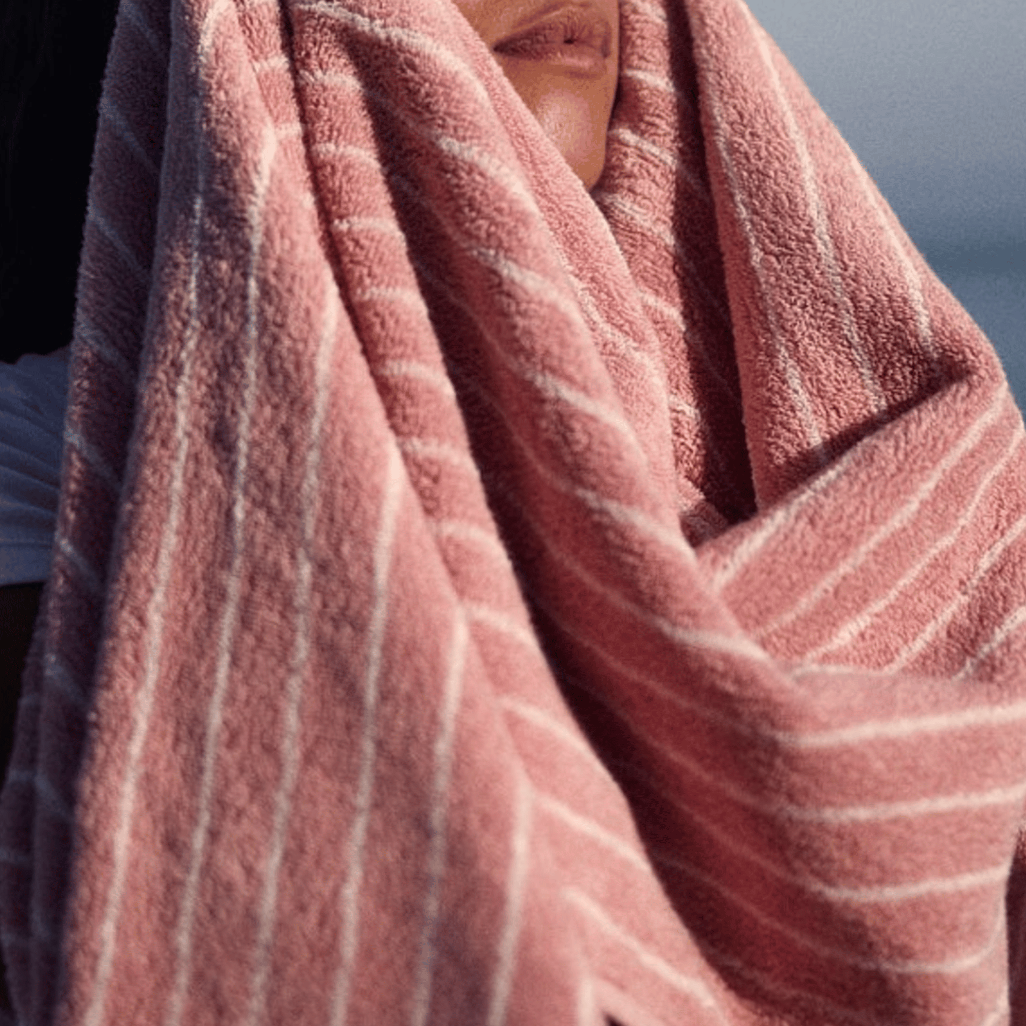 Rosvik Striped Cotton Towels - Soft Rosé Face Bath, Retro Towel Collection