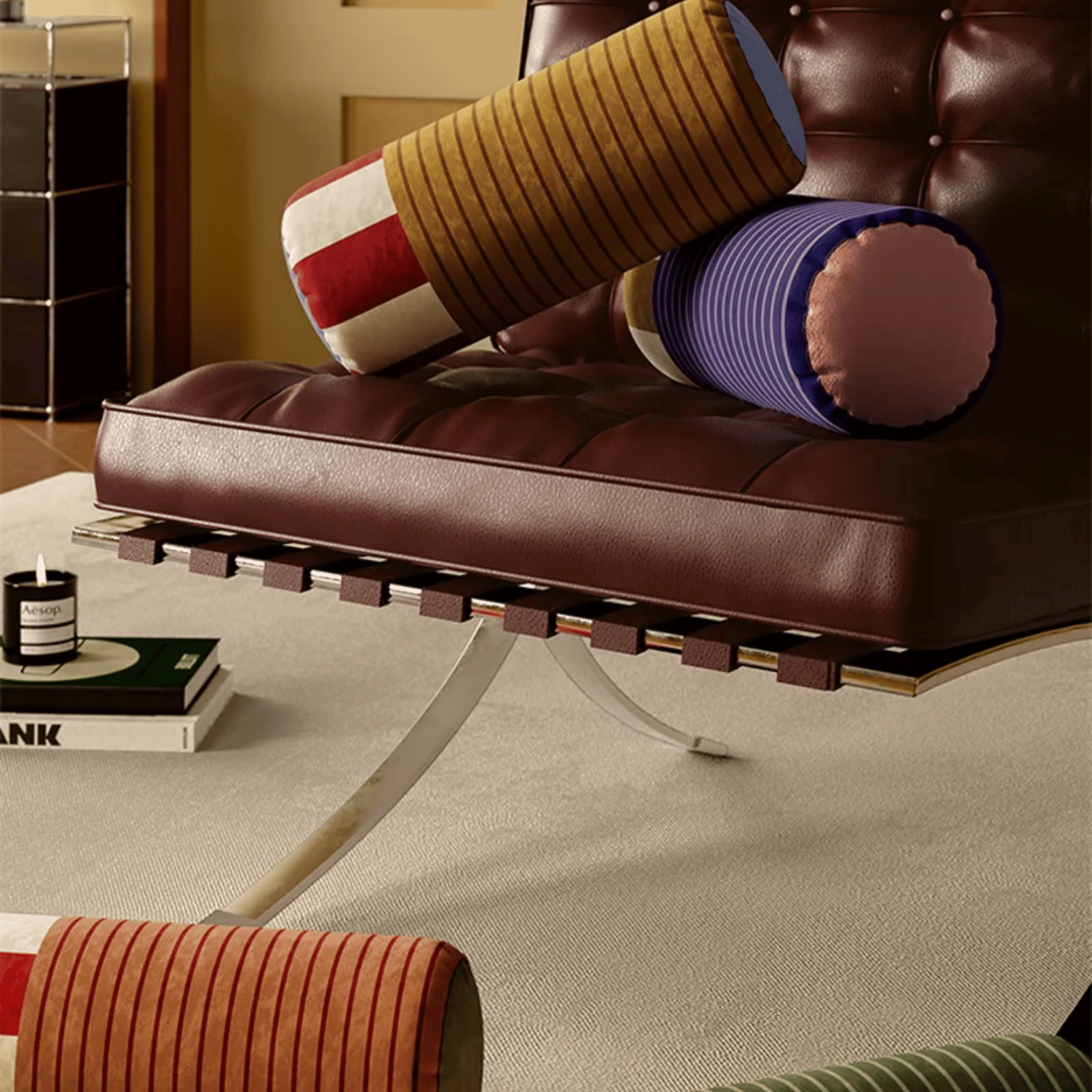 Soft Velvet Neck Roll Bolster Pillow Washable Cover, Throw Pillows, Rulla Jacquard