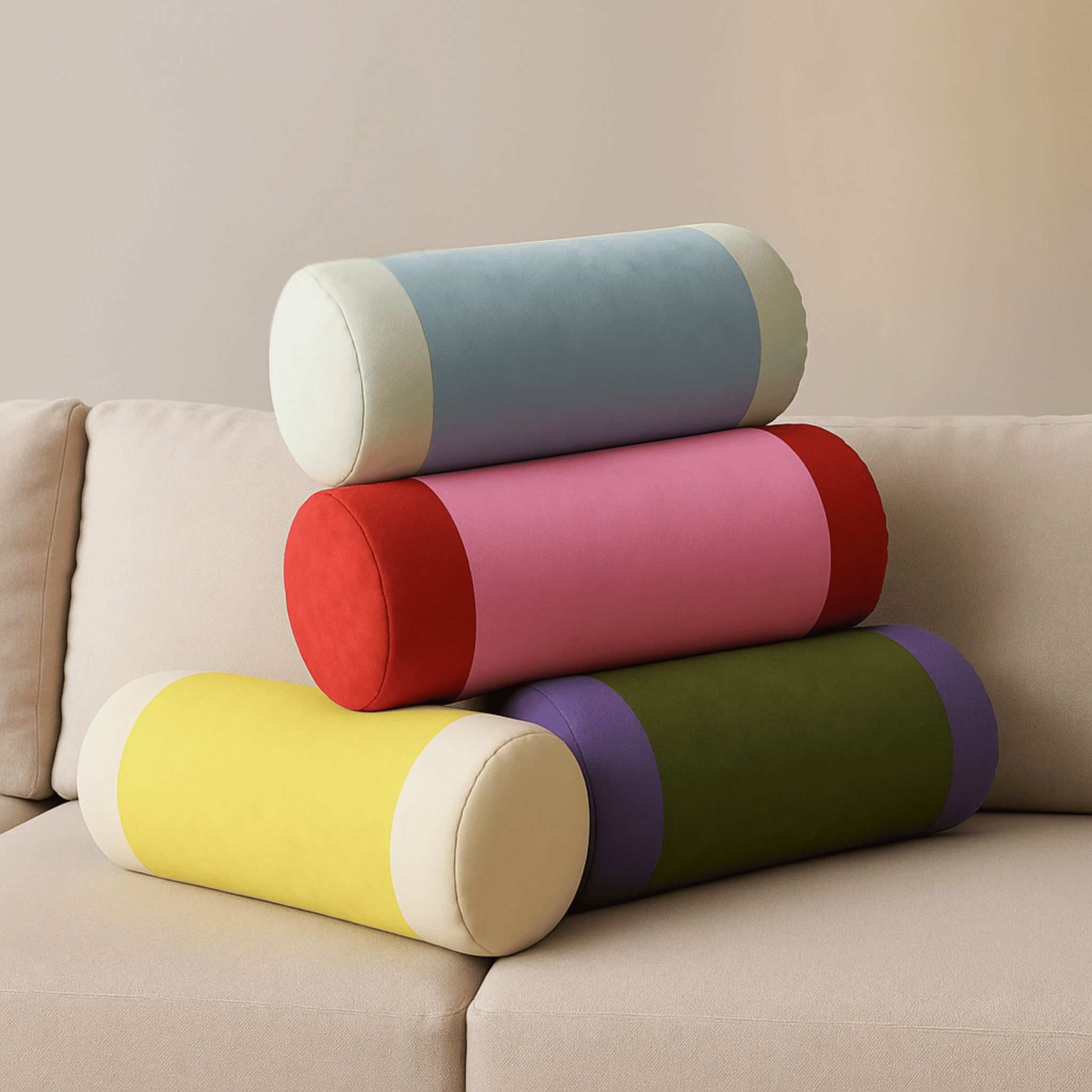 Rulla Velvet Neck Roll Pillow for Bed or Sofa, Throw Pillows, Bolster with Support