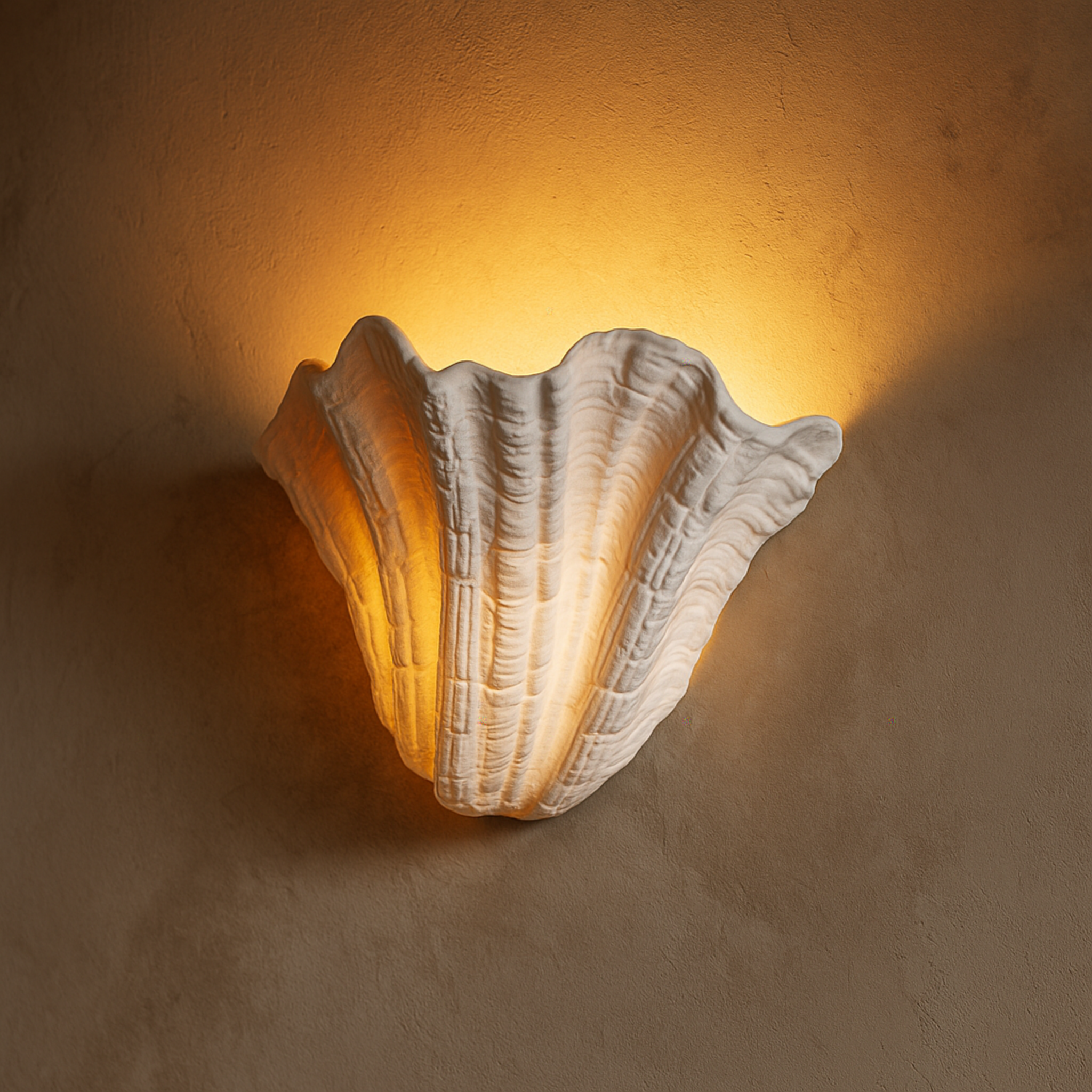 Skalva Gypsum Shell Wall Sconce Sculptural LED Light, Fixtures, Handcrafted