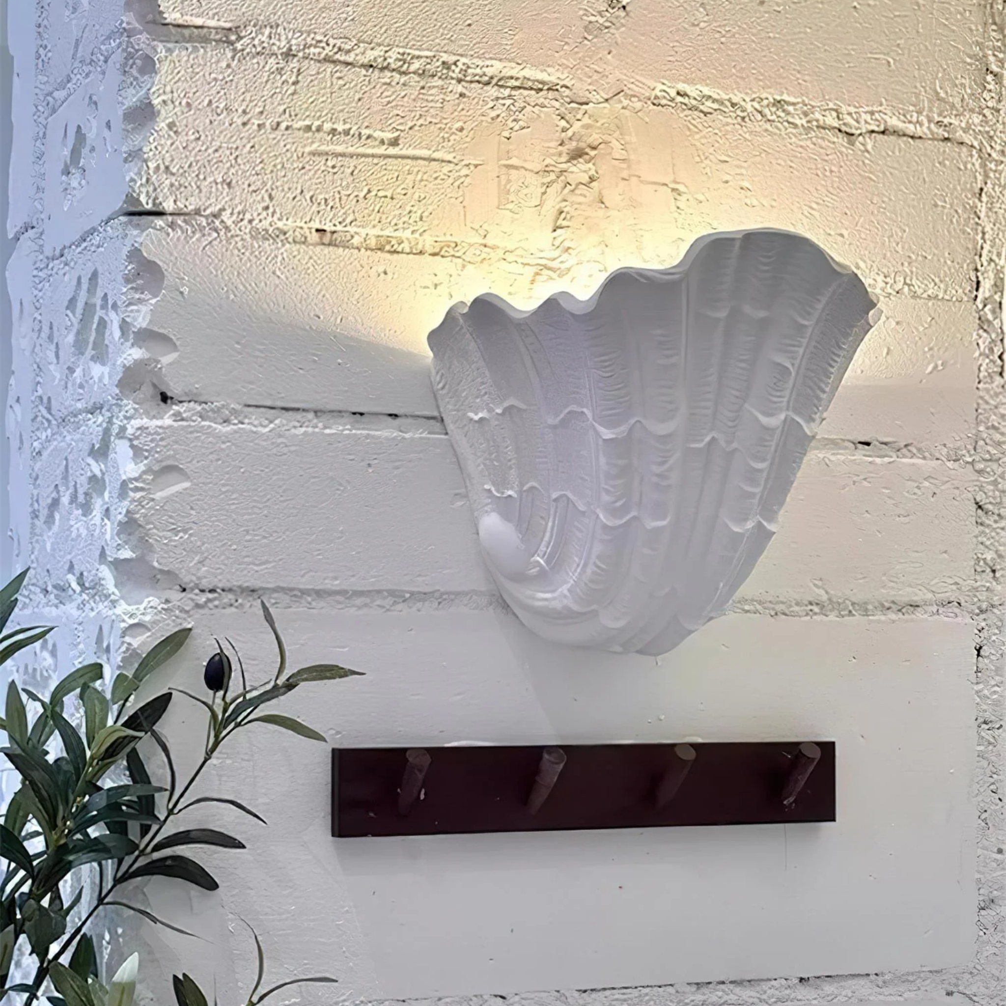 Skalva Gypsum Shell Wall Sconce Sculptural LED Light, Fixtures, Handcrafted