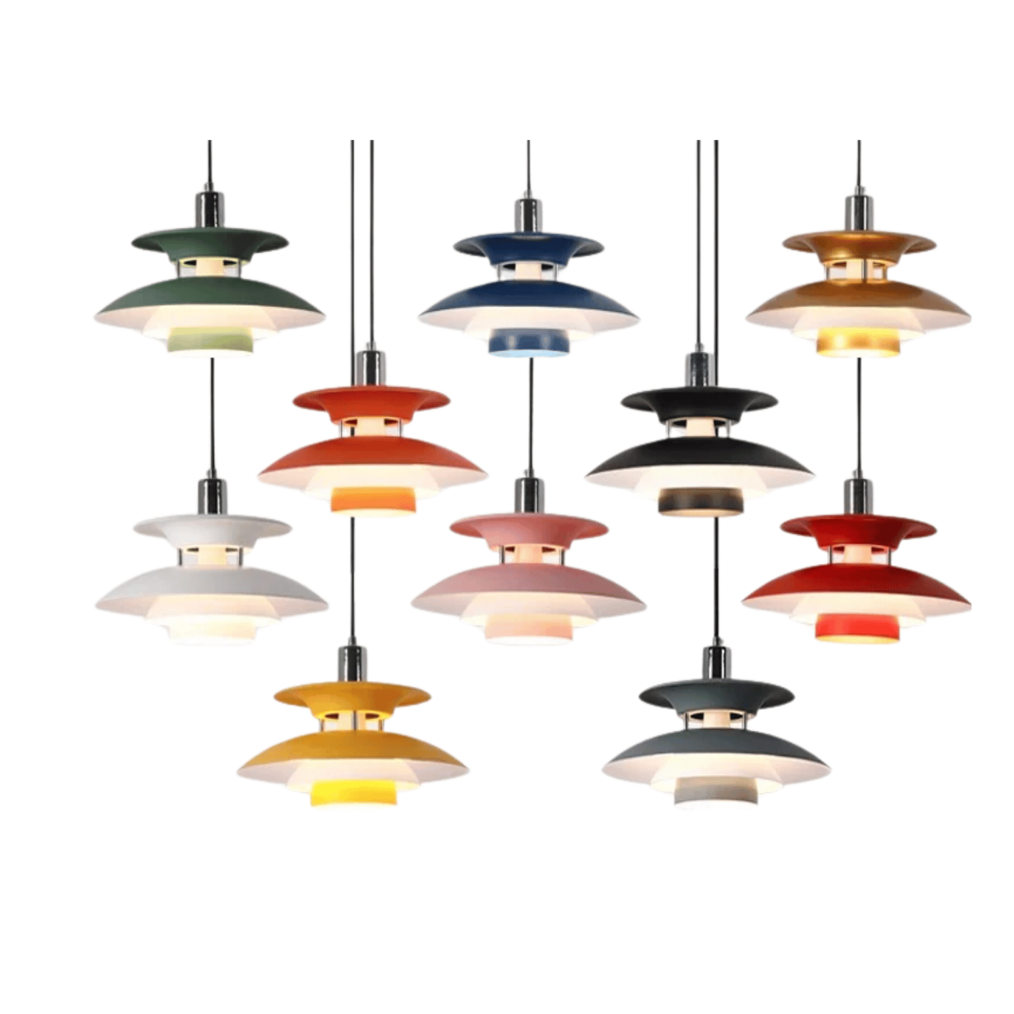Danish UFO Pendant Light Modern Scandinavian Style, Gold, Ceiling Fixtures, Skive Metal Colorful