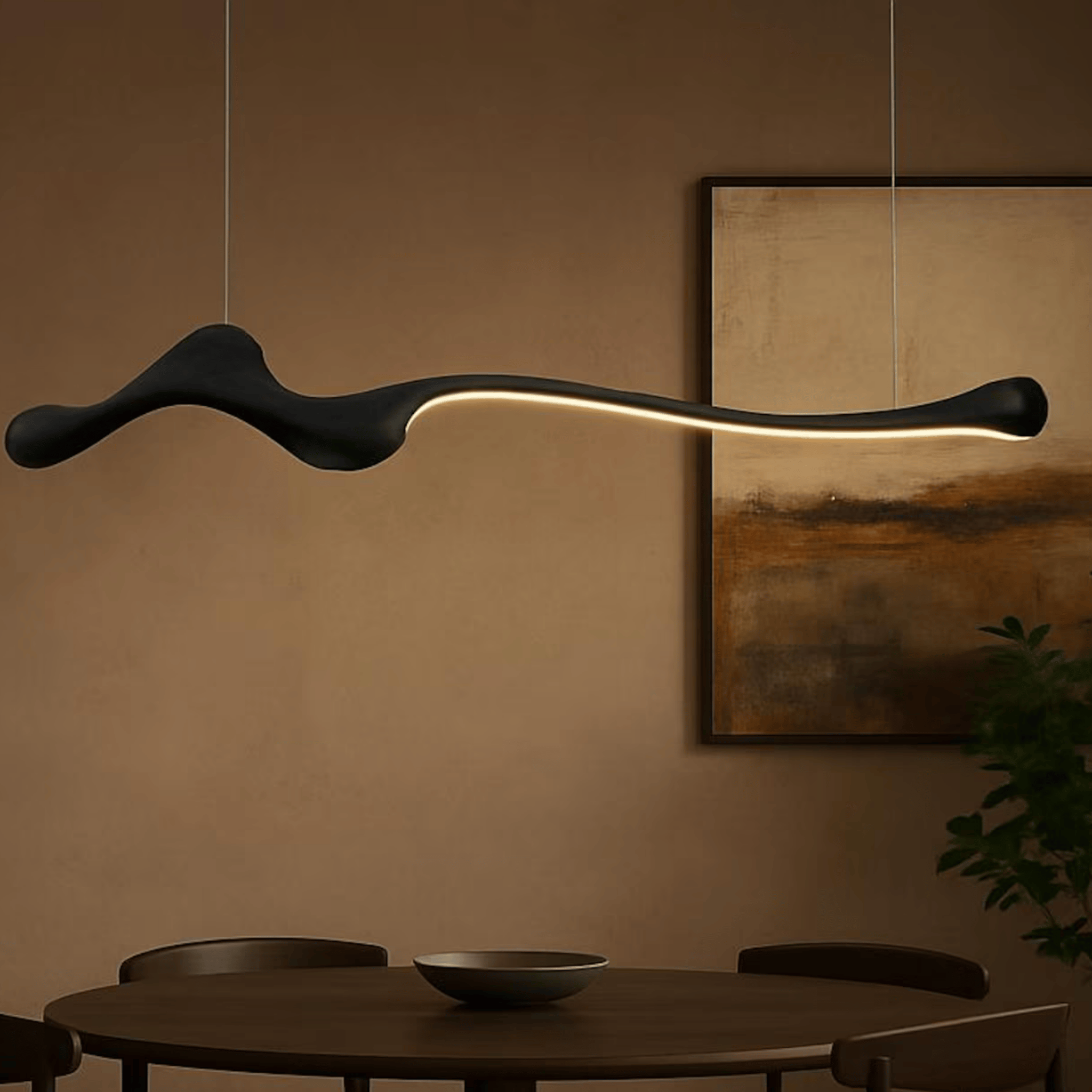 Skoglyn Ash Wood Dimmable Linear Pendant Light, Black, Ceiling Fixtures