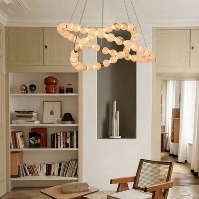 Translation missing: en.Alabaster Marble Dual Halo LED Chandelier in Gold, Medium, Ceiling Light Fixtures, Solring
