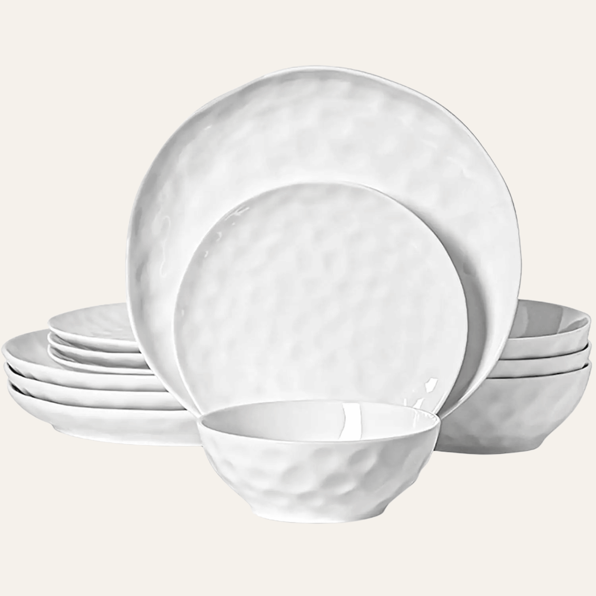 Chip-Resistant White Porcelain 12-Piece Dinner Set, Dinnerware Sets, Solvik