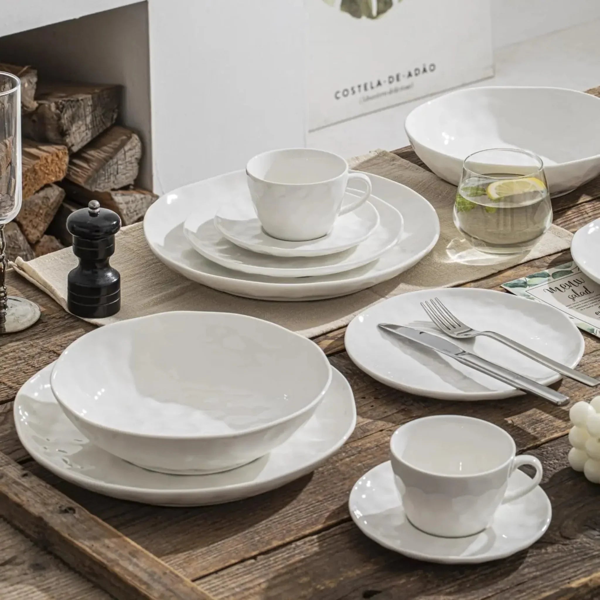 Chip-Resistant White Porcelain 12-Piece Dinner Set, Dinnerware Sets, Solvik