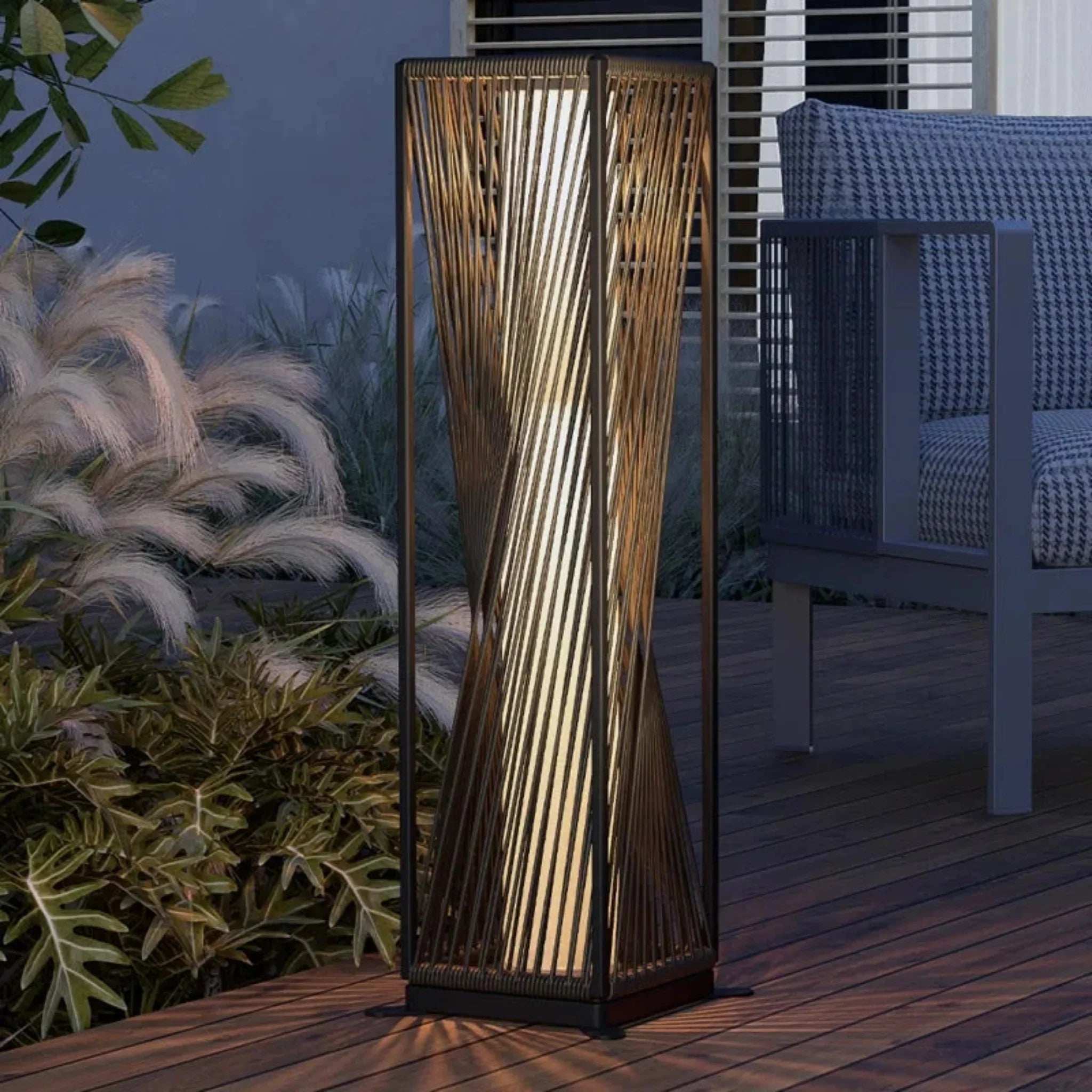 Outdoor Solar Floor Lamp Wicker Brown Weatherproof, Landscape Pathway Lighting, Solvik Dark