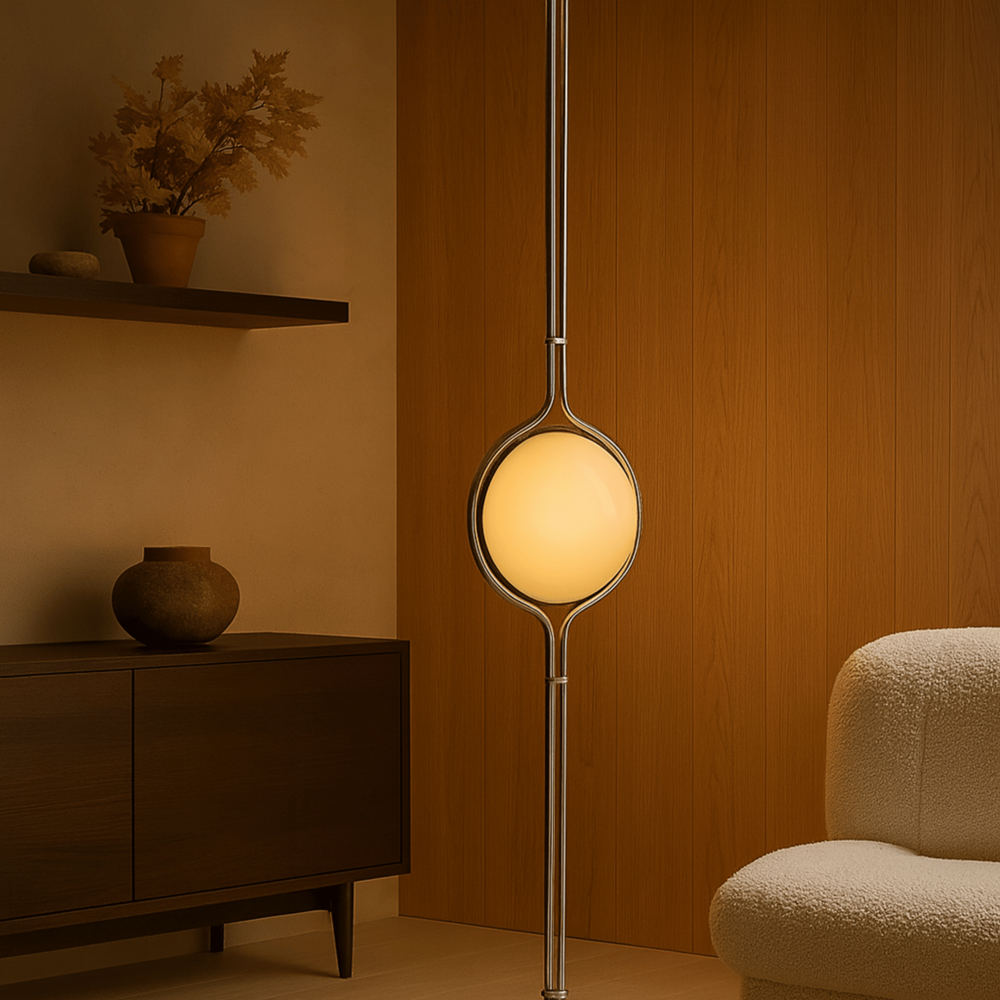 Adjustable Chrome Globe Floor to Ceiling Lamp, Lamps, Stavlys Bauhaus