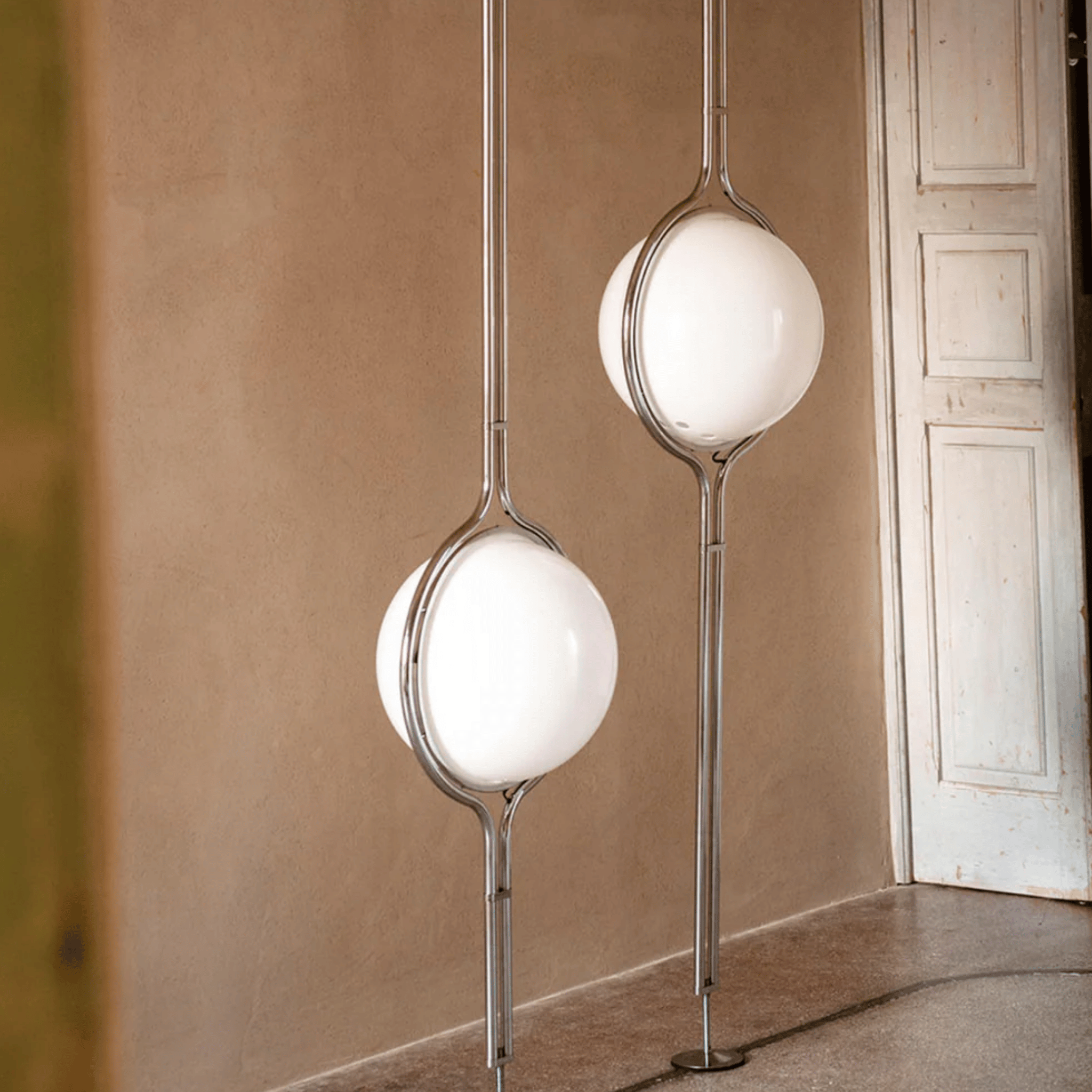 Adjustable Chrome Globe Floor to Ceiling Lamp, Lamps, Stavlys Bauhaus