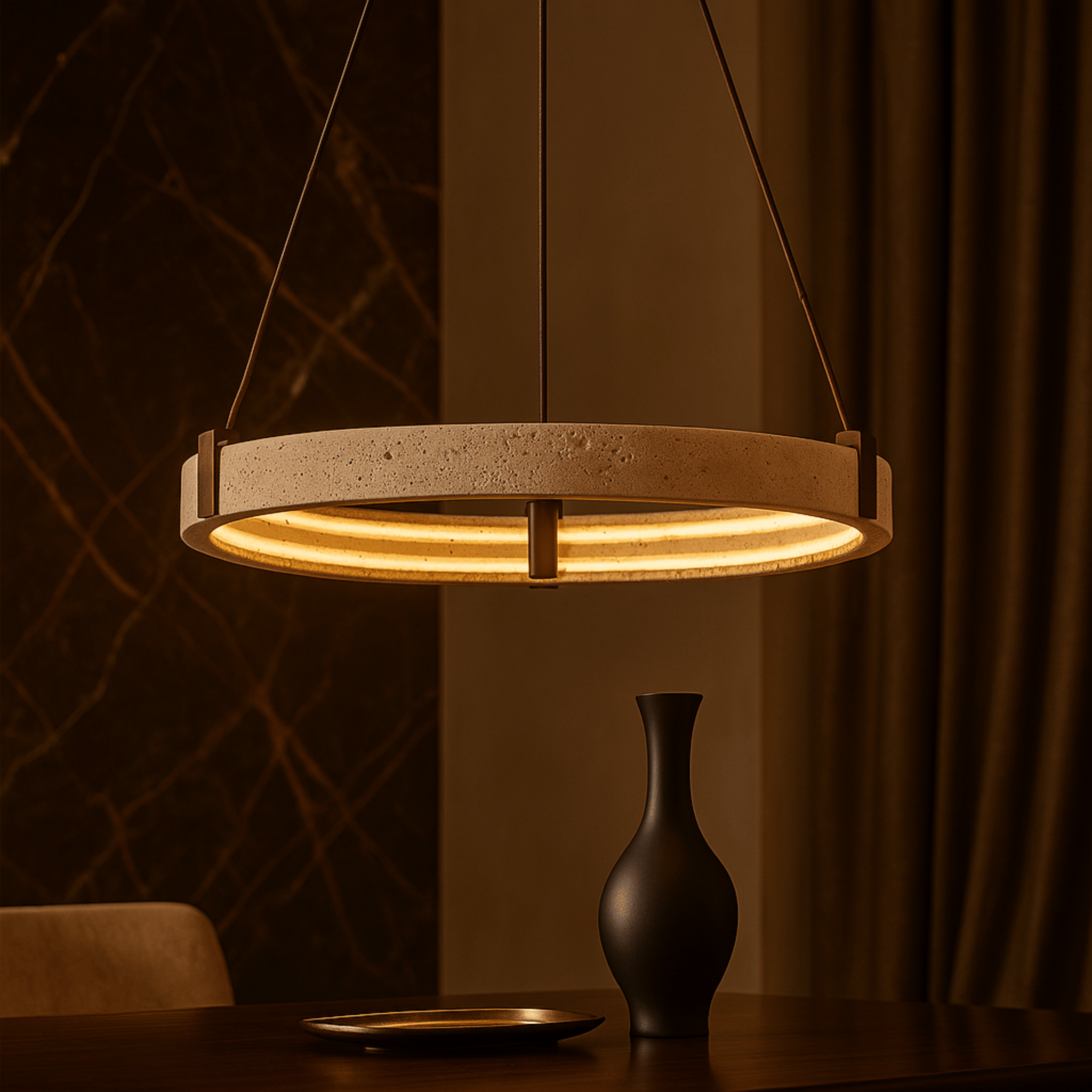 Stone Ring Pendant Light – Nordic Minimalist Decor, Small / Dimmable, Ceiling Fixtures, Steina Natural