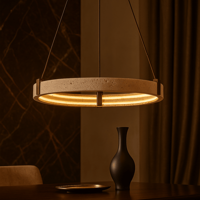 Translation missing: en.Stone Ring Pendant Light – Nordic Minimalist Decor, Small / Dimmable, Ceiling Fixtures, Steina Natural