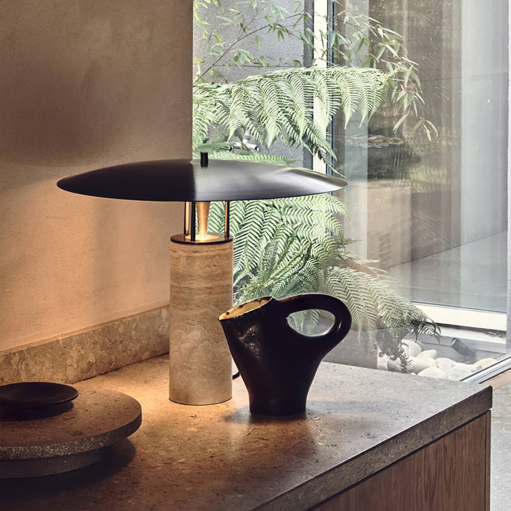 Travertine Wabi-Sabi Table Lamp Nordic Stone Design, Lamps, Steina