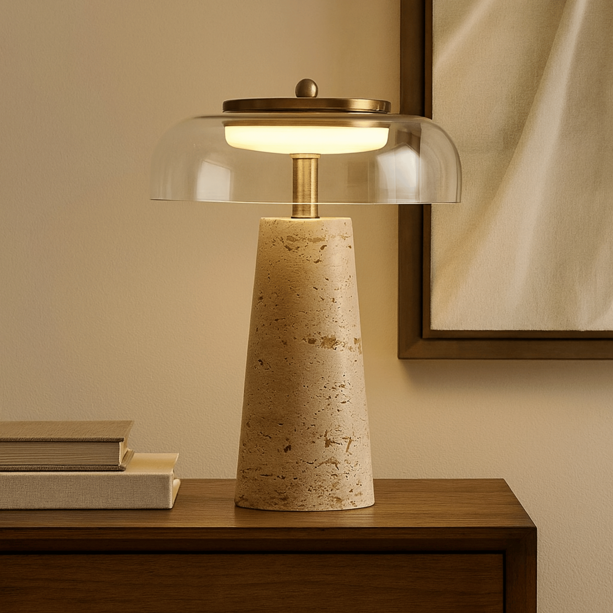 Natural Travertine Stone Table Lamp with 3-Color LED, Clear, Lamps, Steina