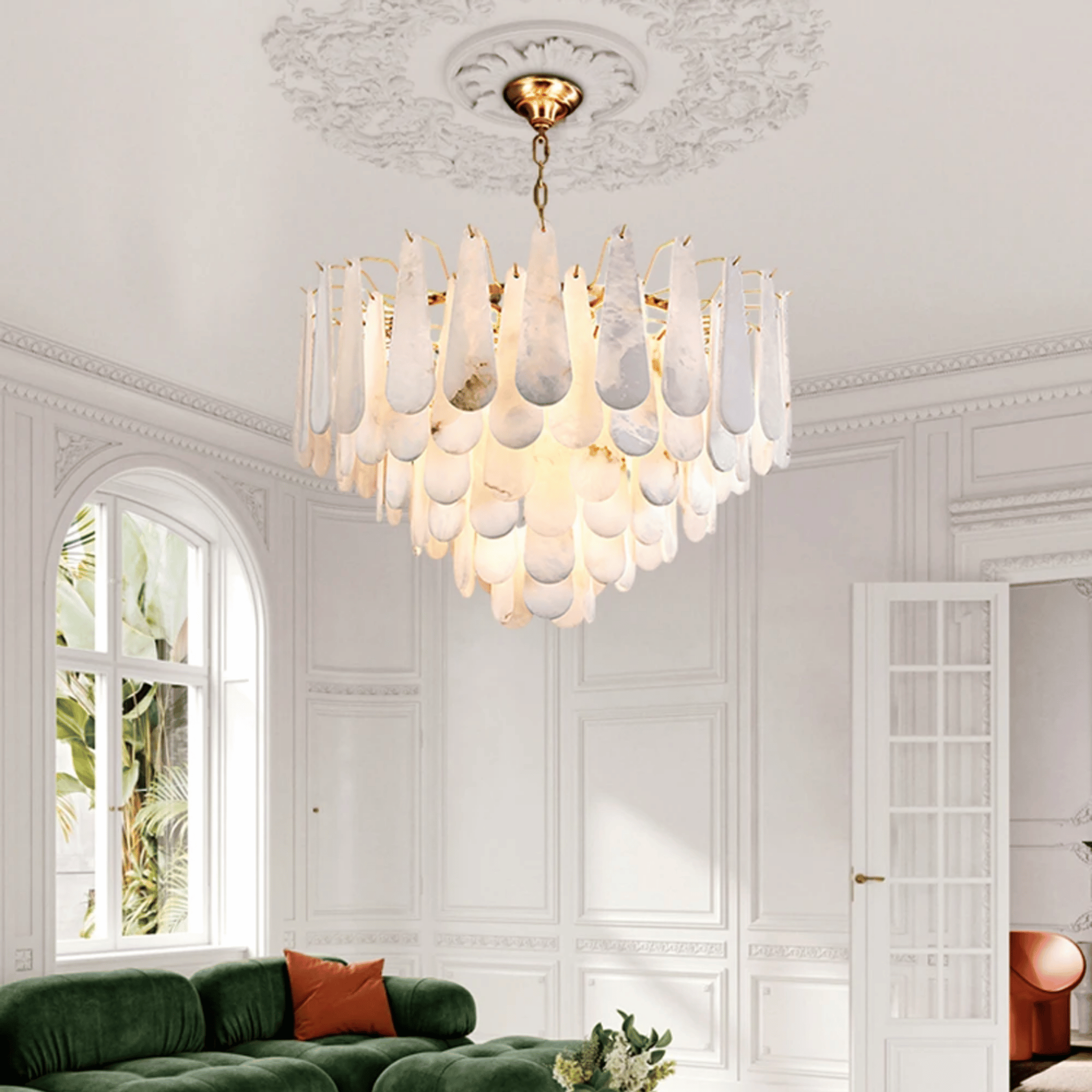 Marble Tiered Cascade Chandelier for High Ceilings, Ceiling Light Fixtures, Steinfall Alabaster