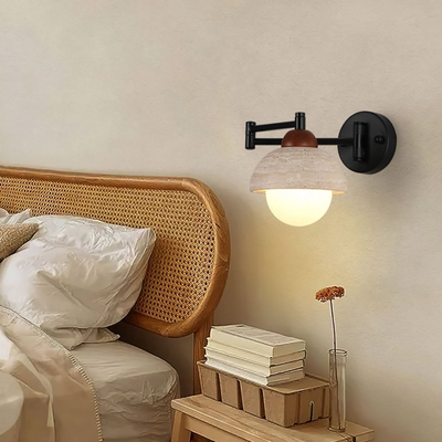 Travertine Adjustable Wall Sconce with Warm LED, Light Fixtures, Steiva Natural