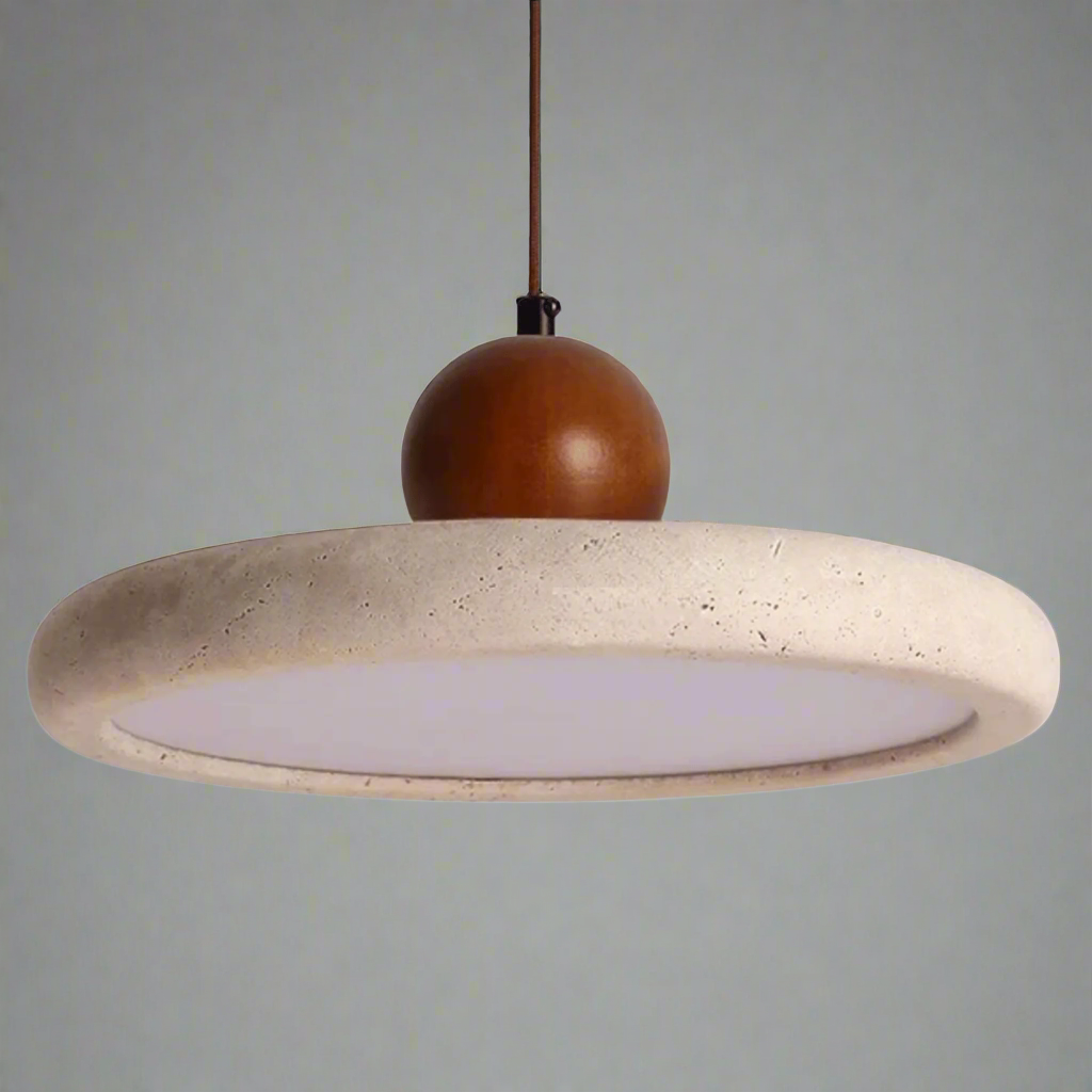 Natural Travertine Wood Pendant Light Wabi-Sabi, Ceiling Fixtures, Steiva Stone