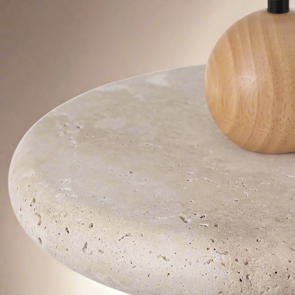 Natural Travertine Wood Pendant Light Wabi-Sabi, Ceiling Fixtures, Steiva Stone