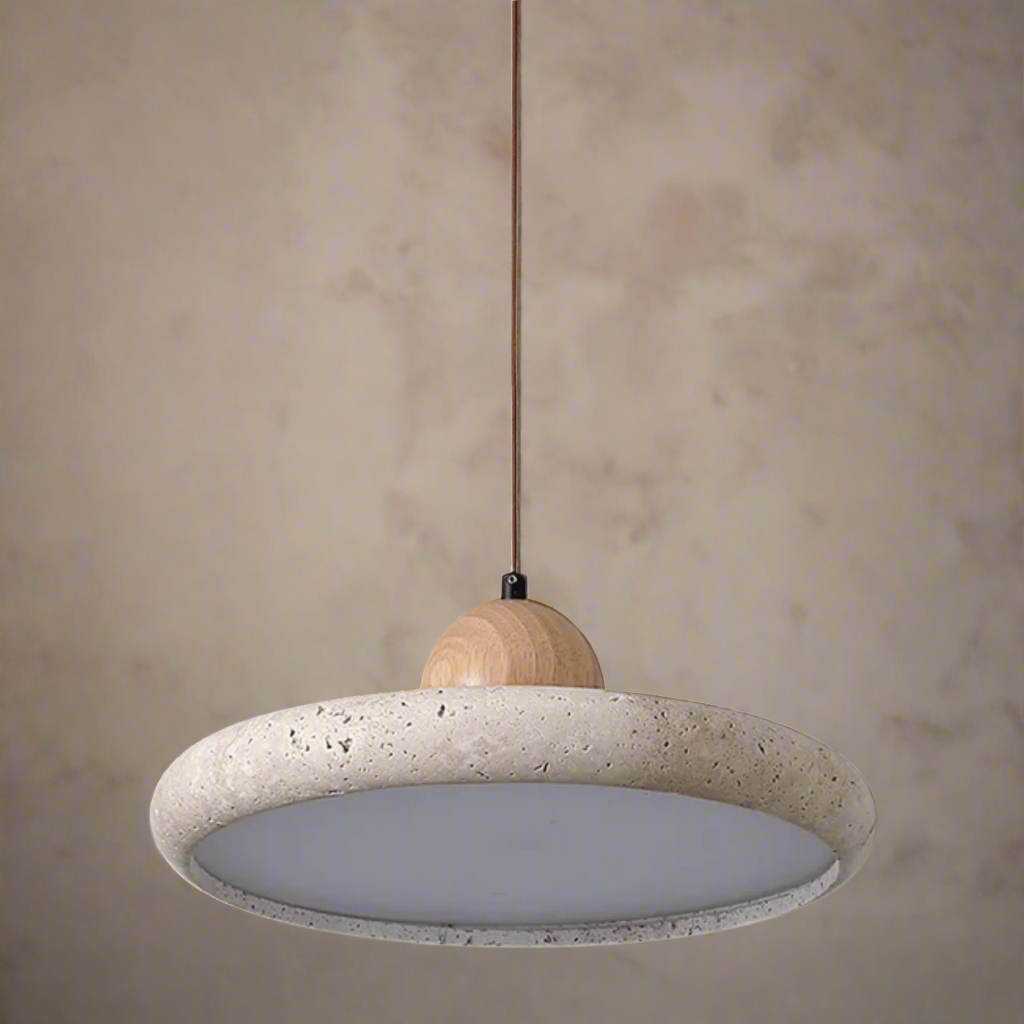 Natural Travertine Wood Pendant Light Wabi-Sabi, Single, Ceiling Fixtures, Steiva Stone